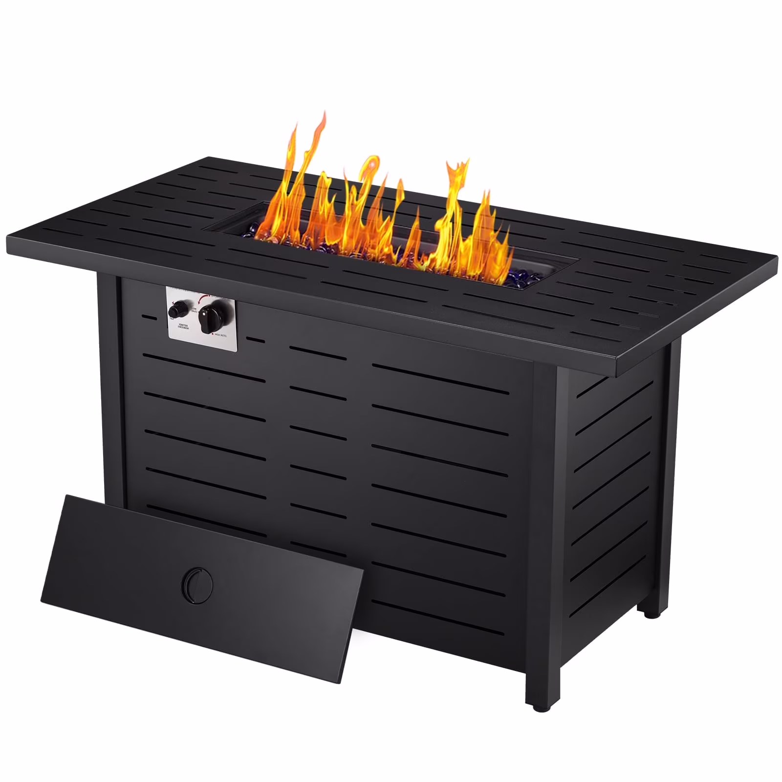 KNDKO 43 Outdoor Propane Fire Pit Table - 50,000 BTU Auto-Ignition Gas Fire Table with Lid, Weather-resistant Backyard Heater for Patio, Deck & Garden