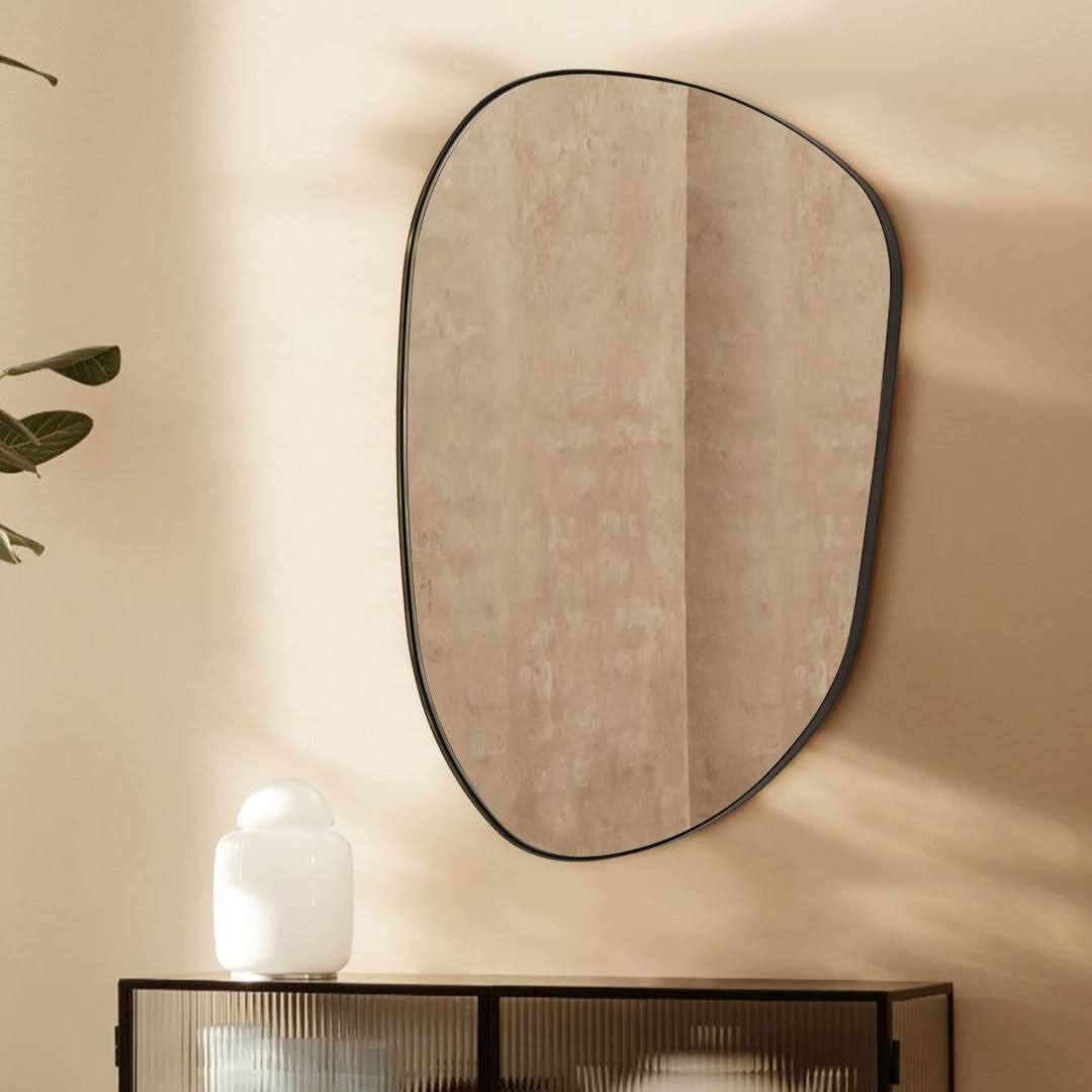 Bertlinde Asymmetrical Wall Mirror Irregular Shaped Mirror for Living Room, Bathroom or Entry Wrought Studio Finish: Matte Black, Size: 22