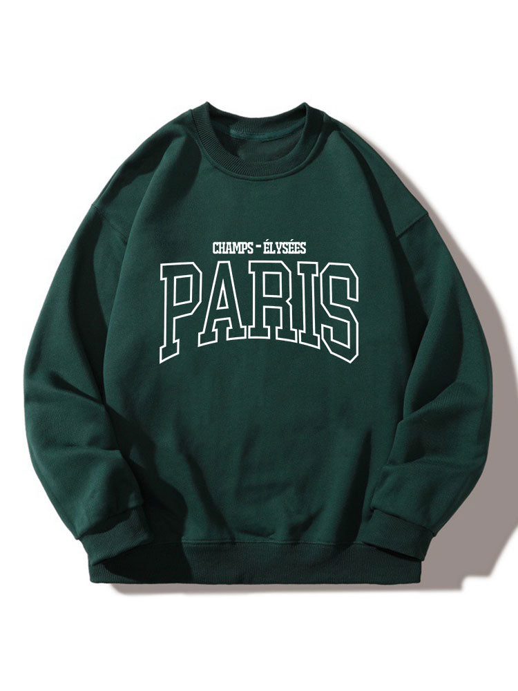 Sweat-shirt décontracté à col rond imprimé français Paris