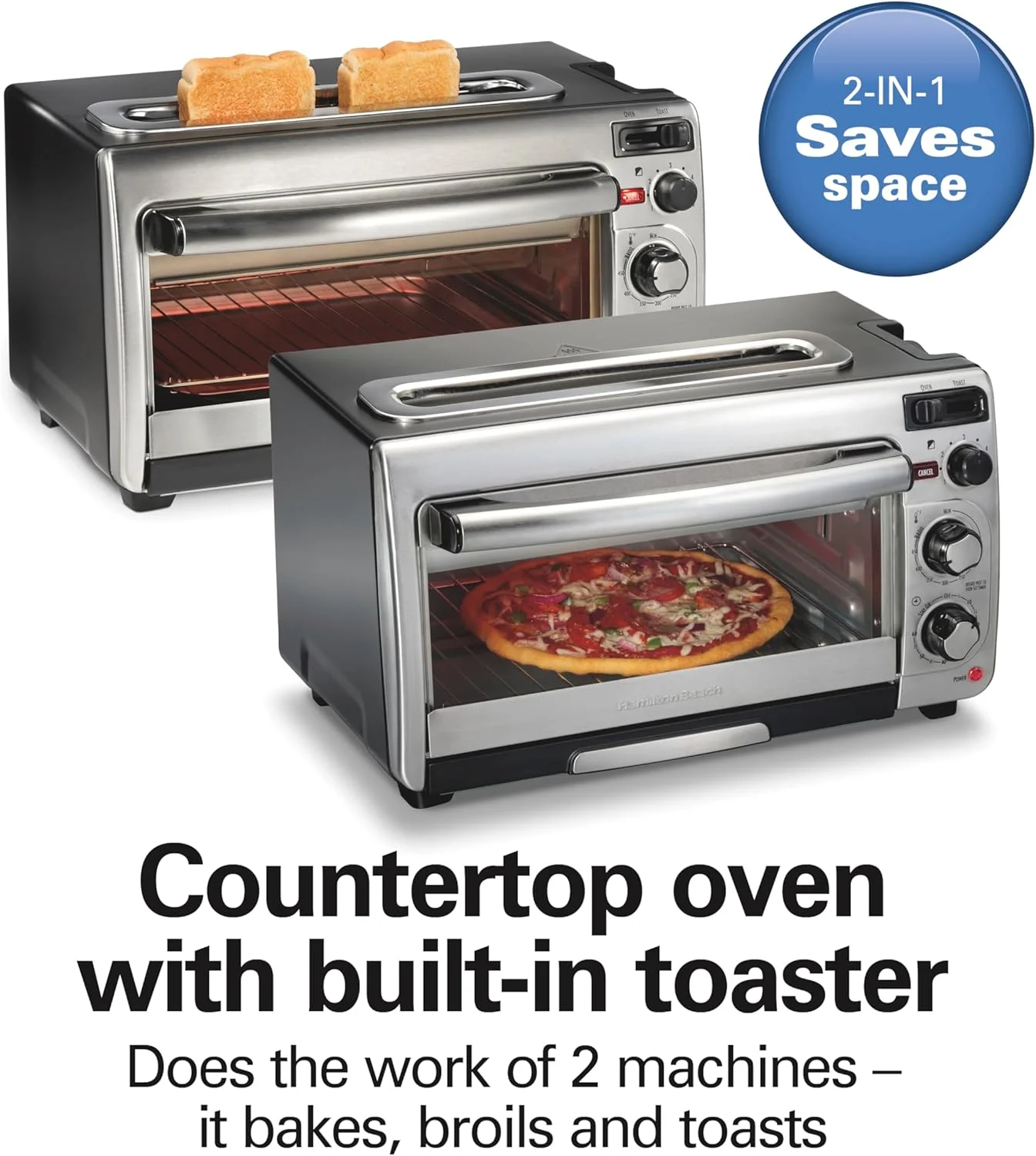 2 - in - 1 Countertop Toaster Oven and Long Slot 2 Slice Toaster, 60 Minute Timer and Automatic Shut Off, Shade Selector, Stainless Steel (31156)