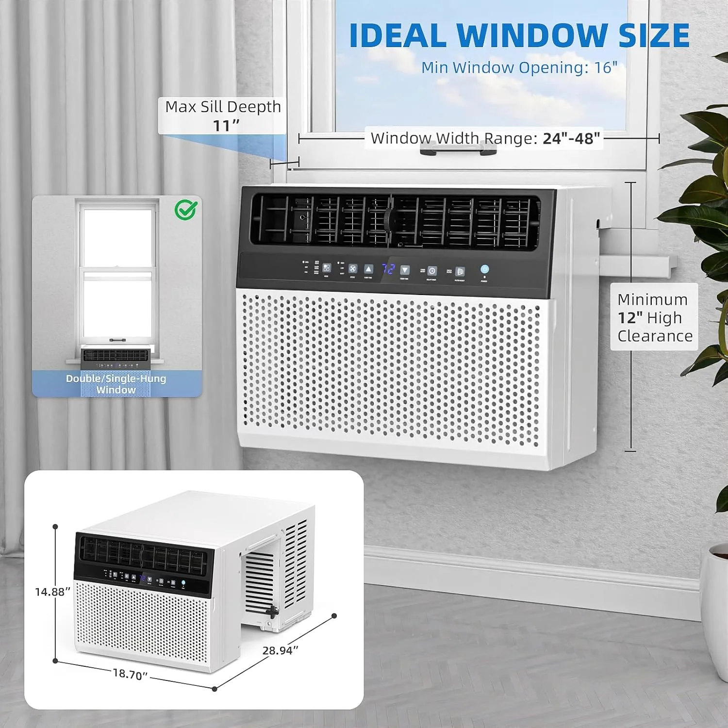 Climatiseur de fenêtre Antarctic Star 12 000 BTU en forme de U, refroidit jusqu'à 550 pi² avec 6 modes, minuterie 24 h, climatiseur de fenêtre ultra silencieux