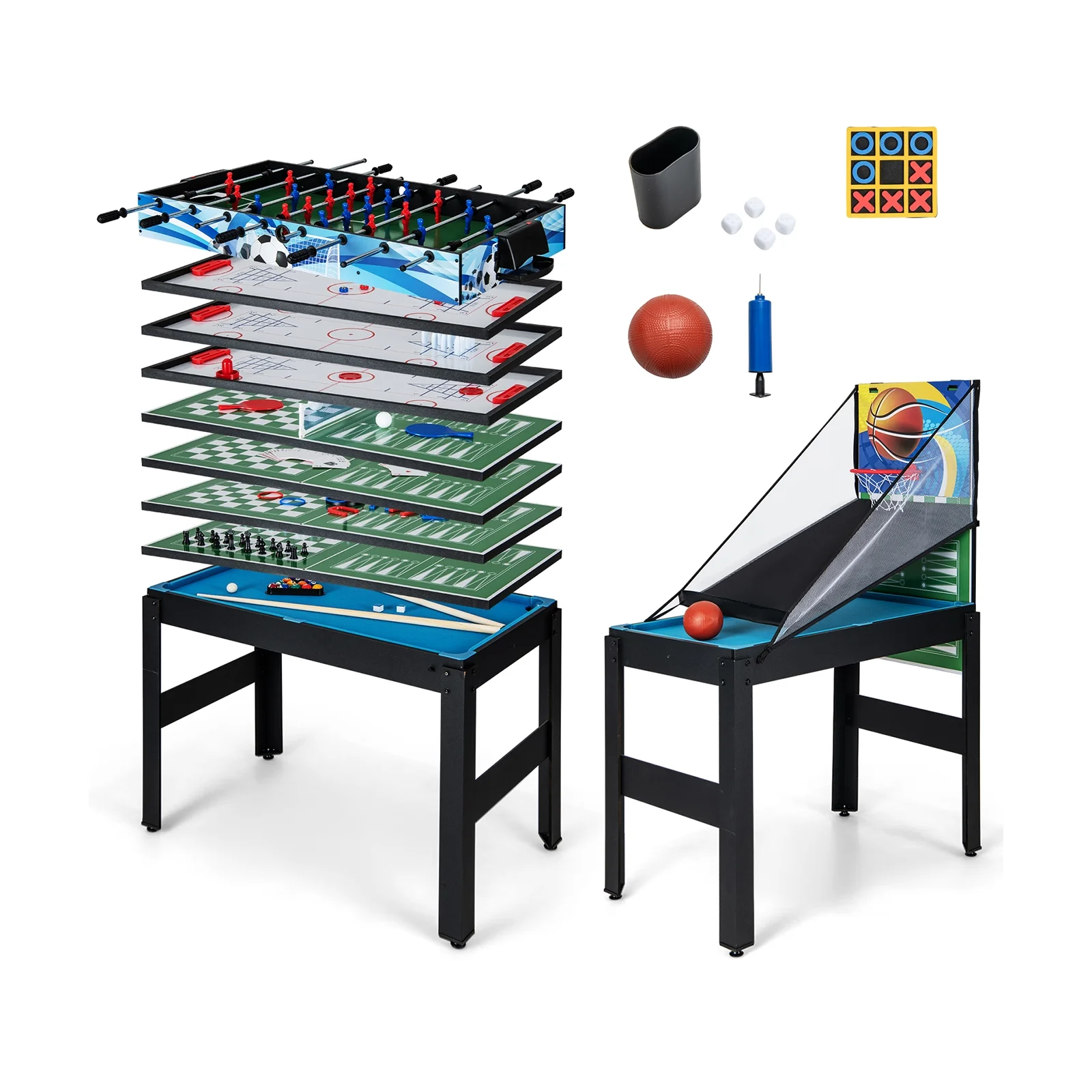 Costway 14 - in - 1 Combo Game Table Set with Foosball Air Hockey Ping Pong Chess Shuffleboard