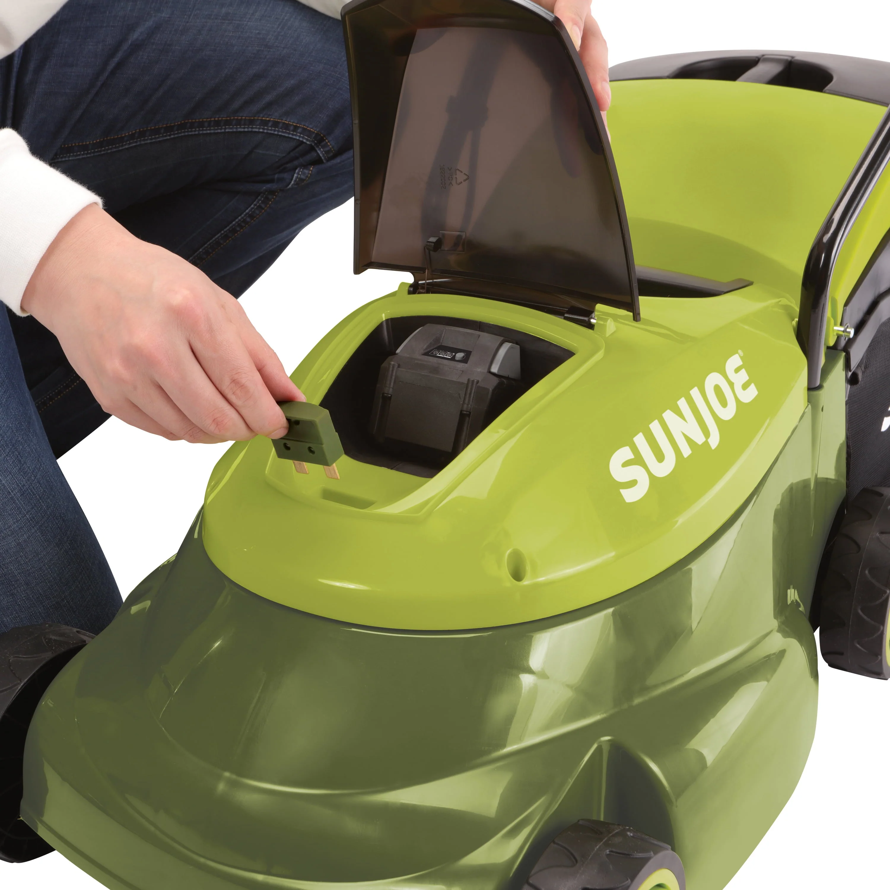 24V Cordless 14 inch Walk Behind Push Lawn Mower, 3 Position, Brushless Motor, 5 0 Ah Battery Charger Image 5