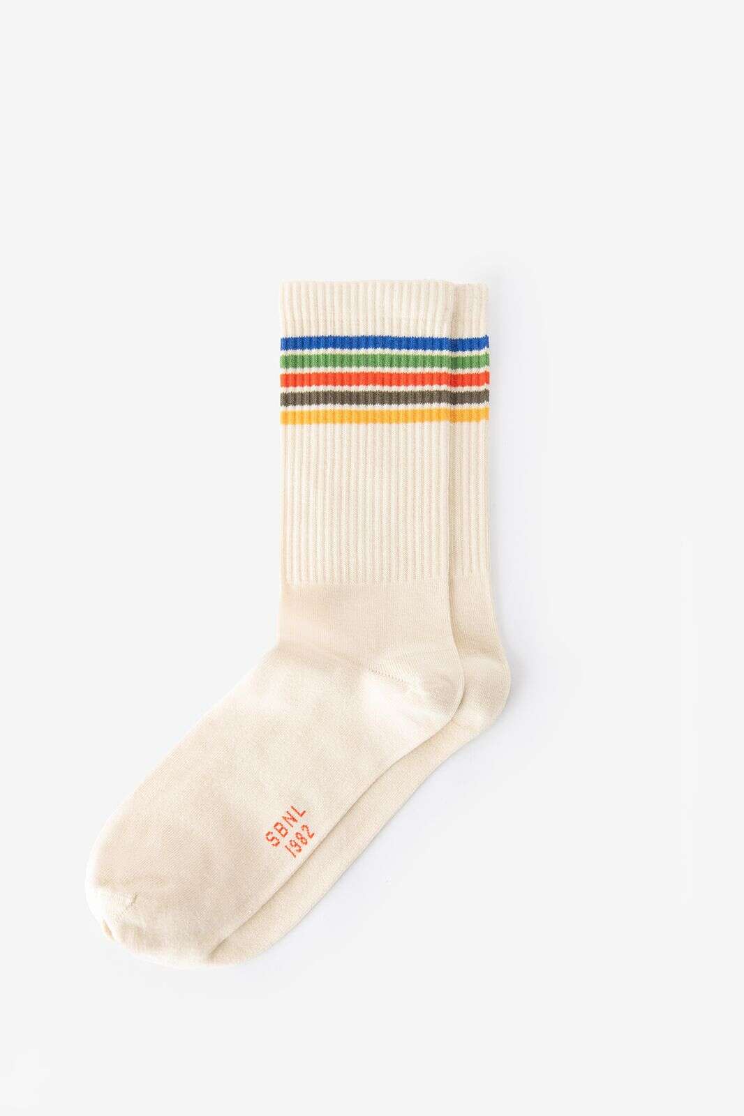 Beige sokken met regenboog strepen