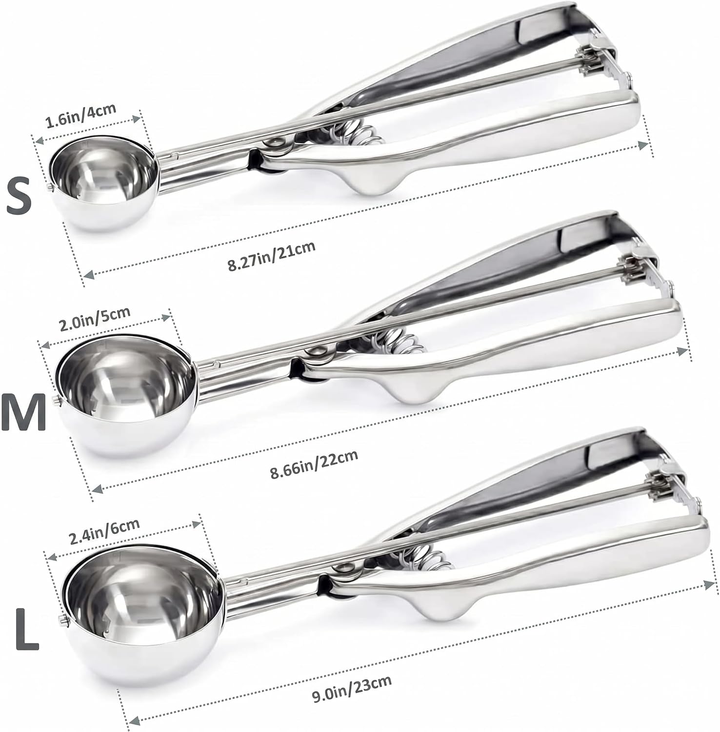 Ice Cream Scoop, 3Pcs Cookie Scoop Set, 18/8 Stainless Steel Cookie Dough Scoop, Cookie Scoops for Baking Set of 3, Ice Cream Scooper with Trigger Release, Cookie Scooper for Baking