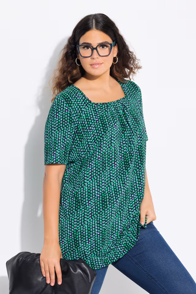 Polka Dot Short Sleeve Square Neck Knit Tunic