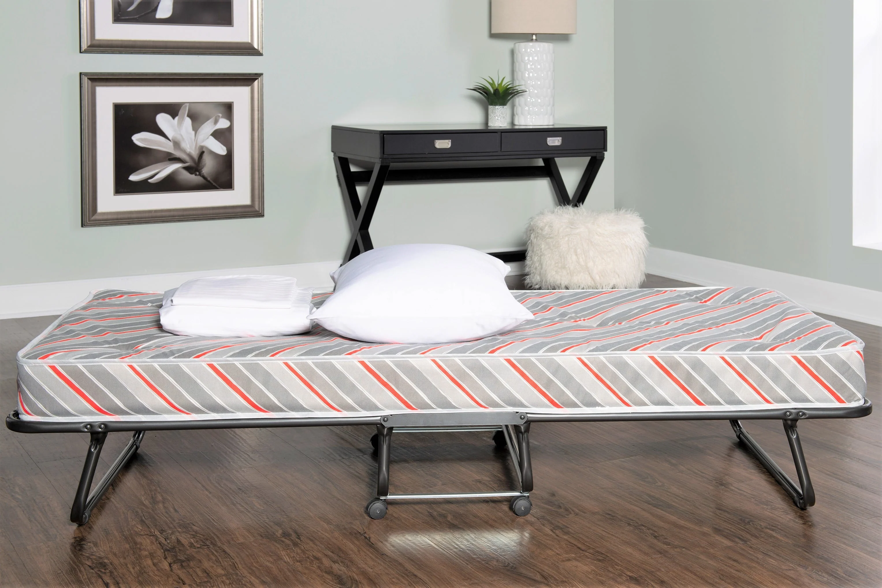 Linon Torino Folding Rollaway Guest Bed with 4" Innerspring Mattress, Cot(Multicolor) Image 3