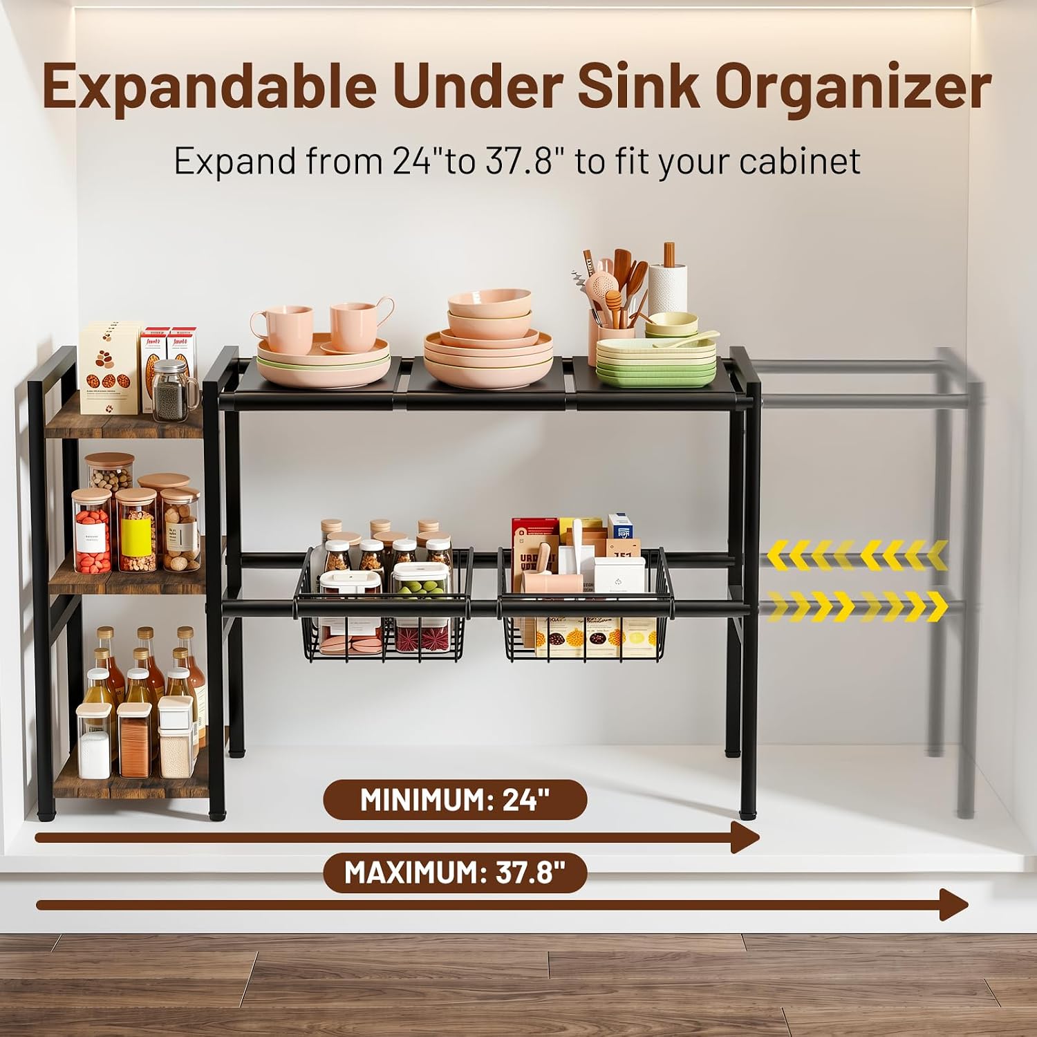 Housolution Expandable Under Sink Cabinet Organizer Rack and Storage Shelf