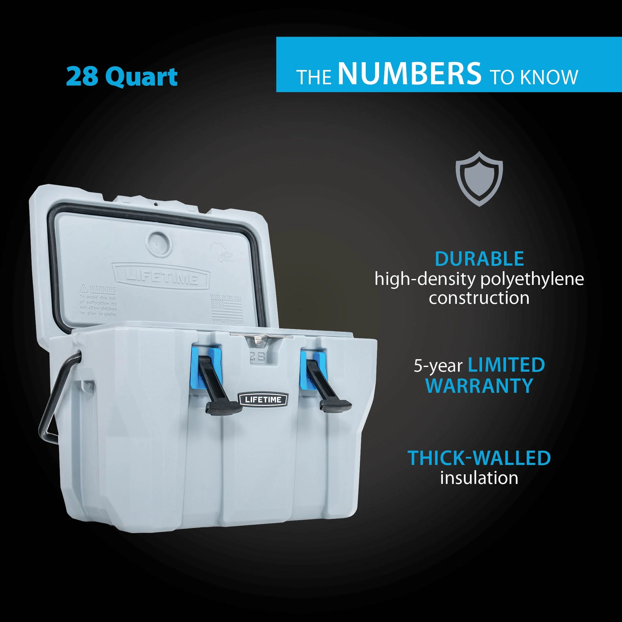 28 qt Bear-Resistant Camping Cooler, Premium High Performance, Ice Retention, Hard Cooler, 20 Can Capacity, Boulder Gray (91289)(Boulder Gray) - Image 6