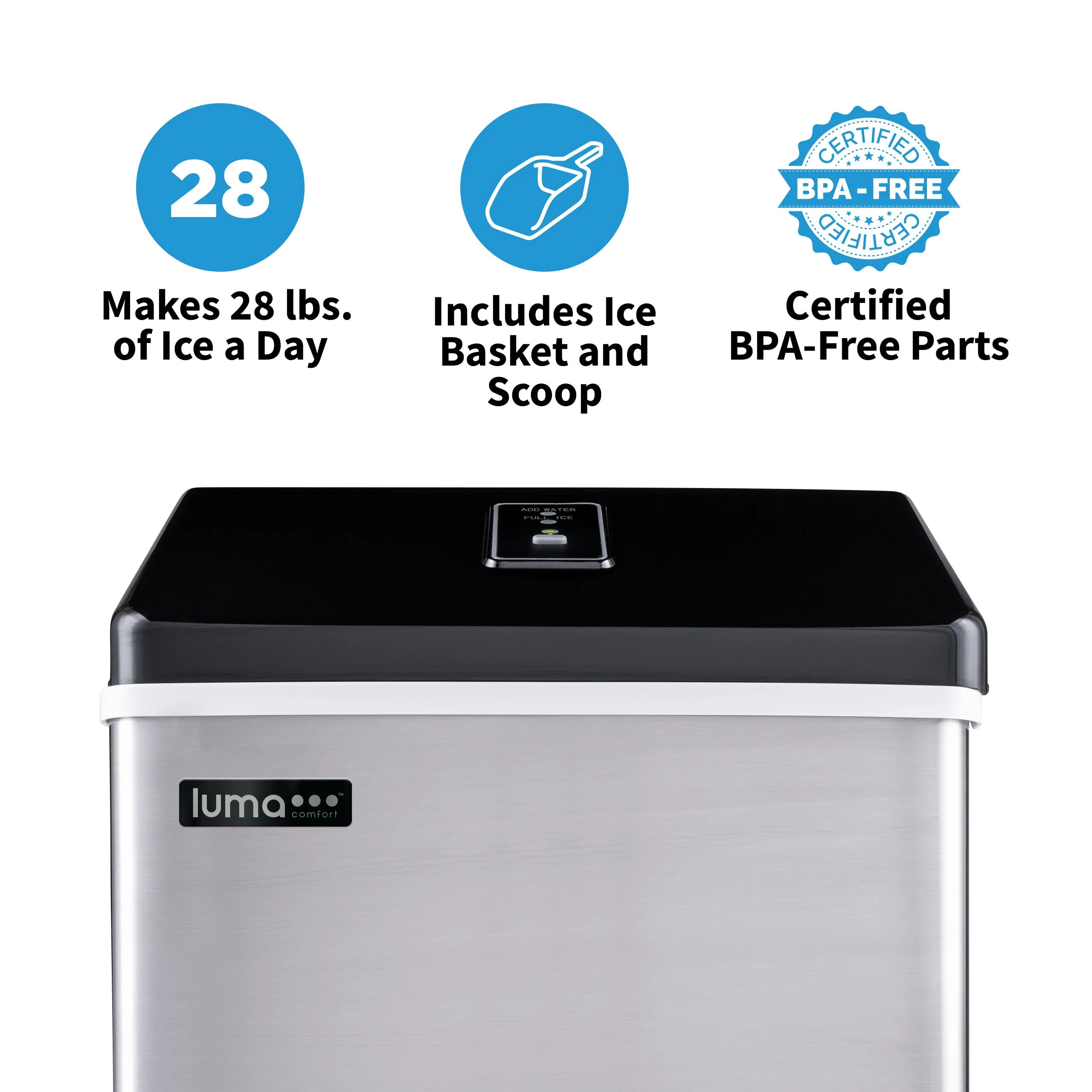Luma Countertop Ice Maker. Clear Ice, 40 lbs/day - Stainless Steel
