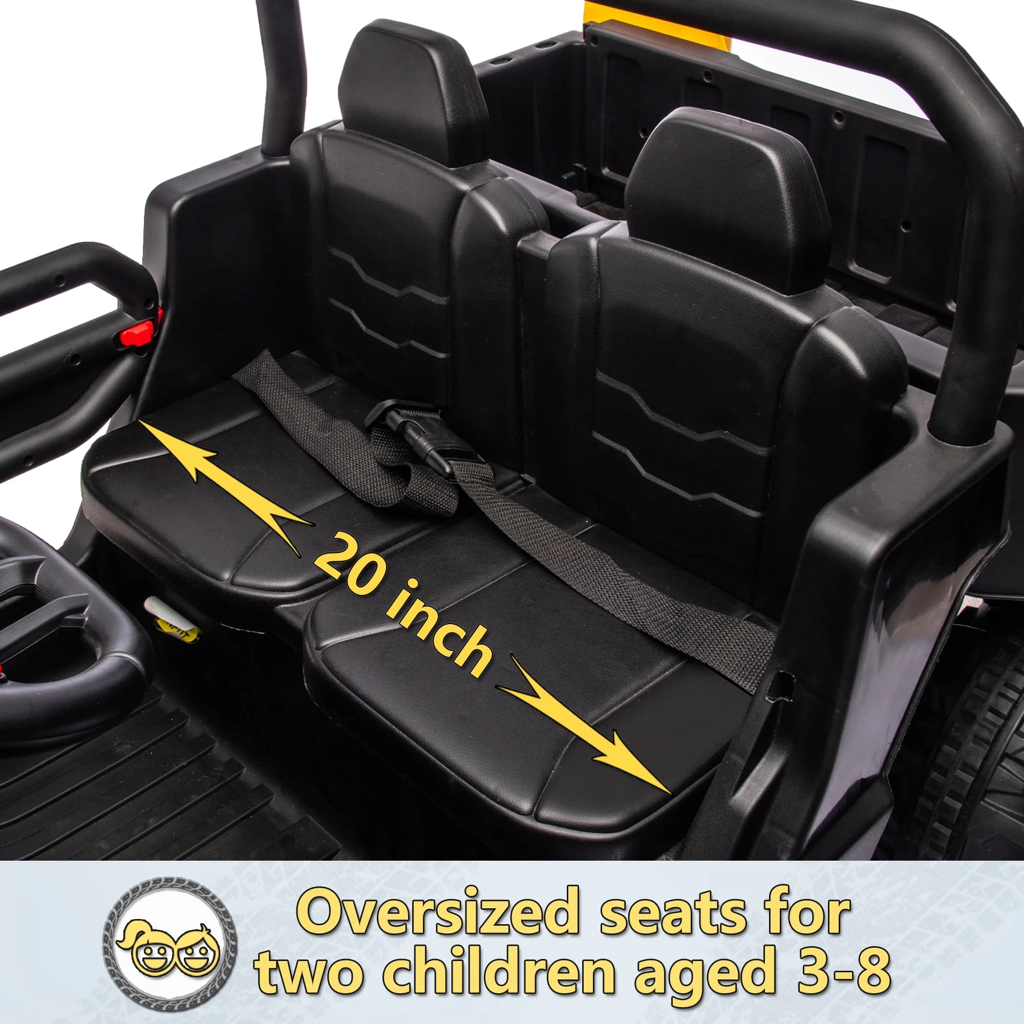 24V 2 Seater Kids Ride on Car Truck, Ride on UTV W/ 2x200W Motor, 24 Volt Ride on Toys W/ Dump Bed/Shovel, Electric Car for Kids W/ Durable Tires, LED Light, Music, Remote Control, Black(L-4X4/Black) - Image 4
