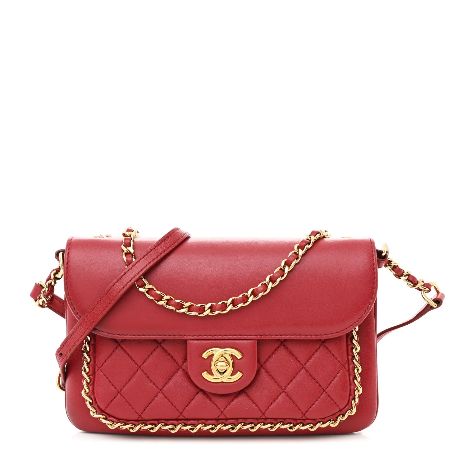Lambskin Quilted CC Unchained Crossbody Red