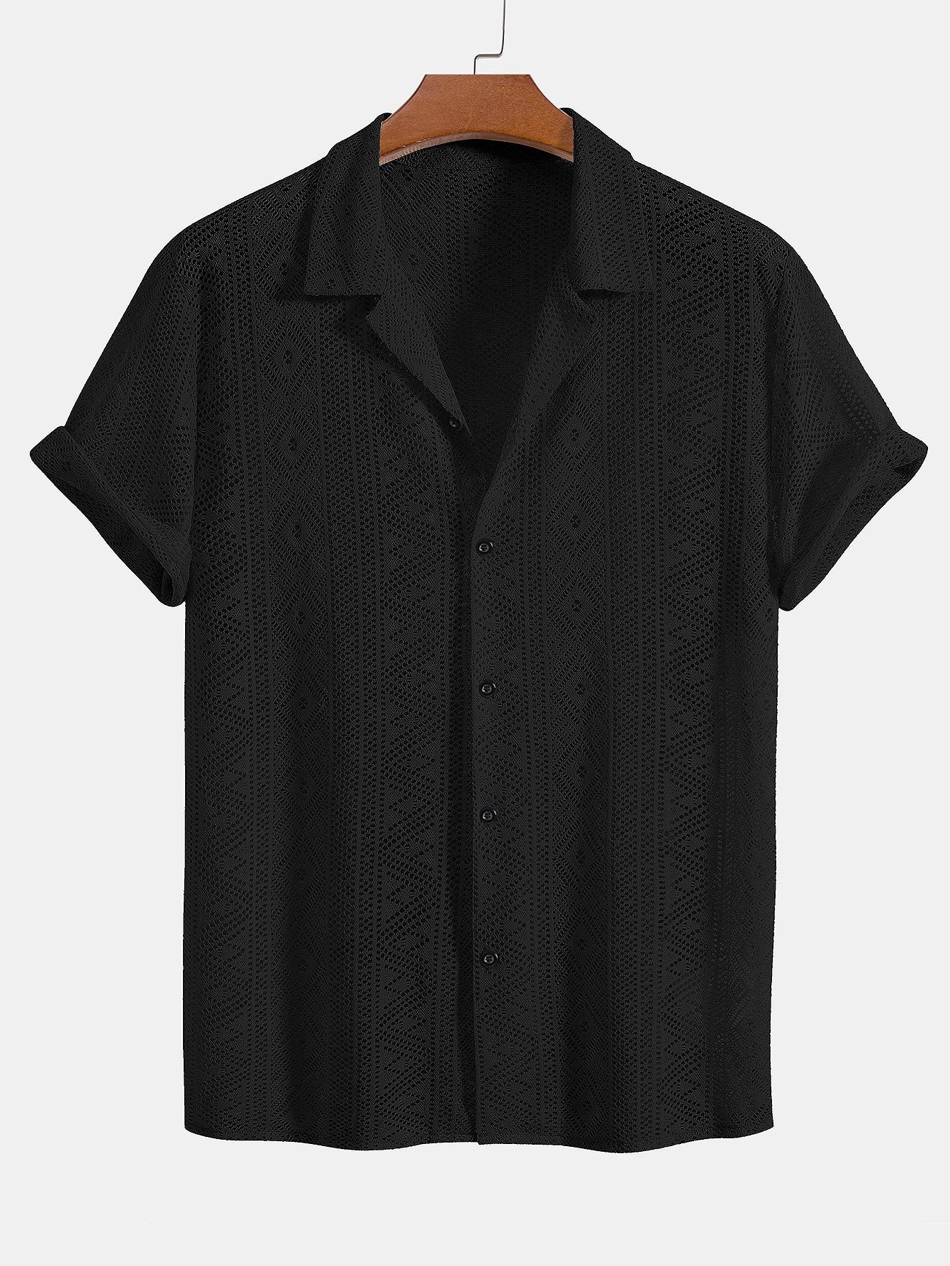 Chemise cubaine texturée à manches courtes et à motifs géométriques