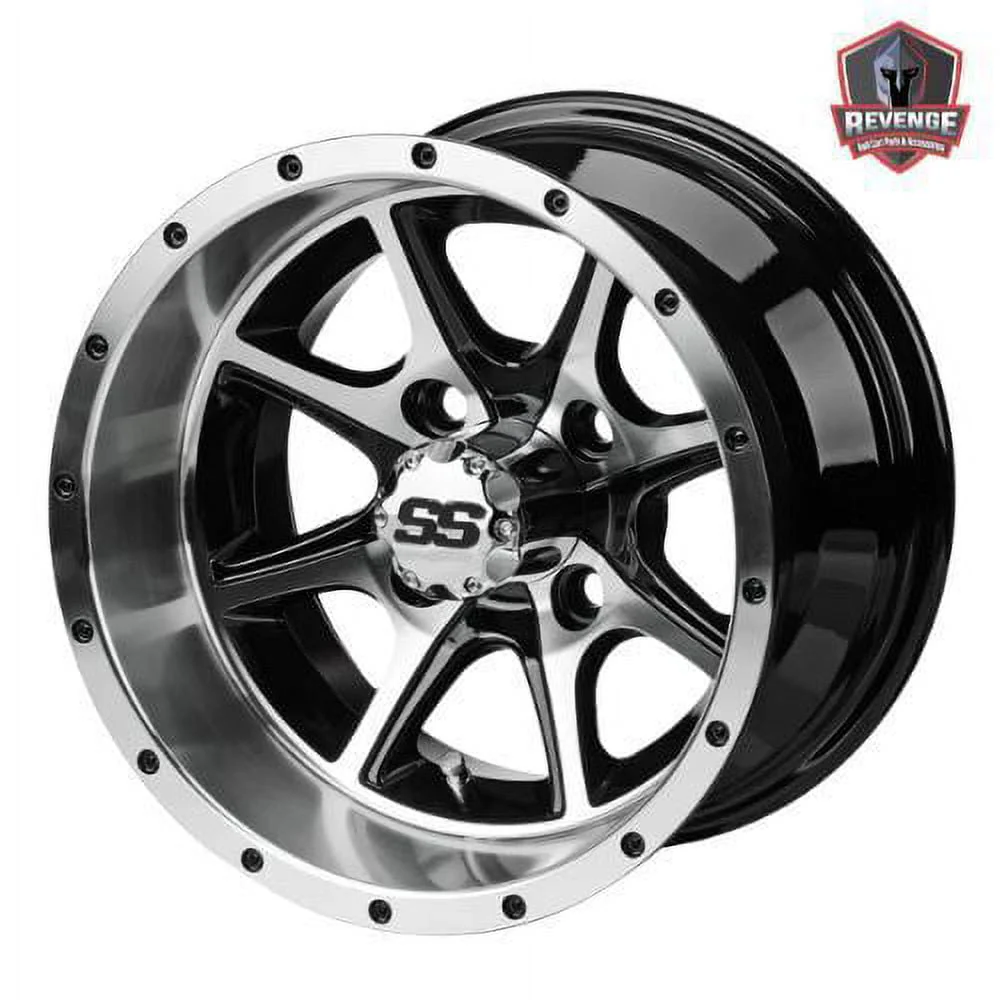 12" Azusa Machined Black Golf Cart Wheels and Tires Combo (205/30 12) Set of 4 Image 4