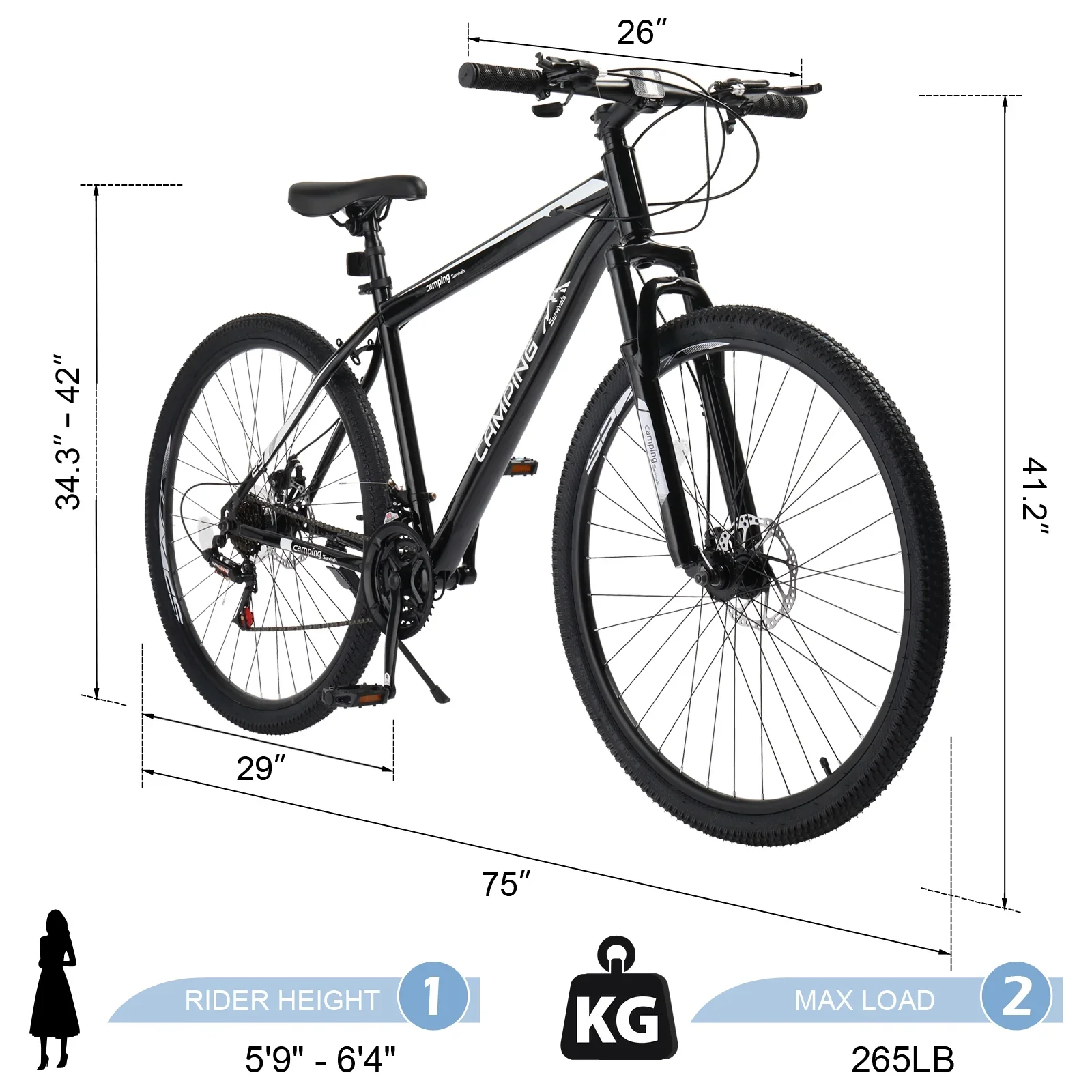 UBesGoo 29in Mountain Bike for Adult, 21 Speed MTB Bicycle for Men/Women, Dual Disc Brakes, Carbon Steel Frame, Black