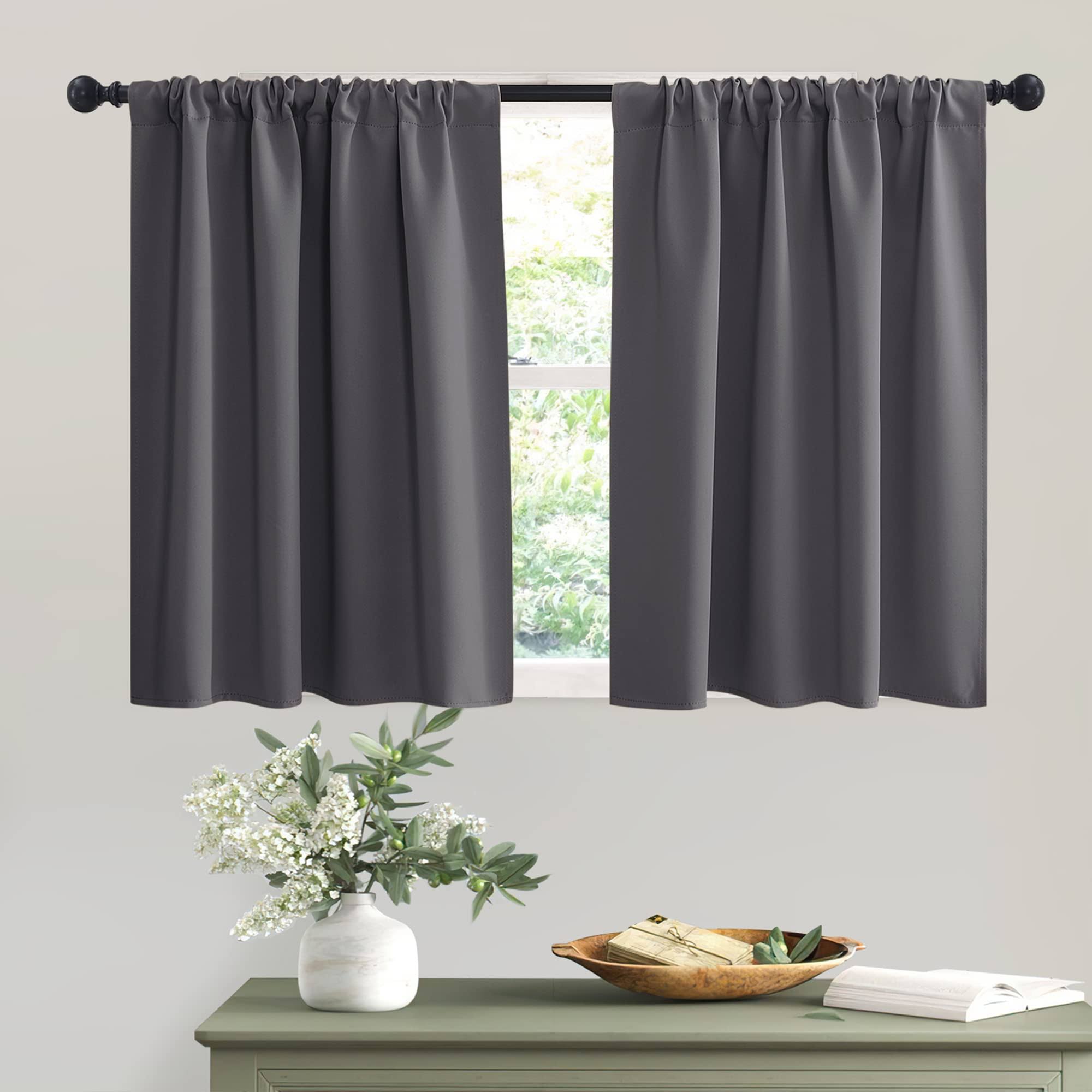 RYB Home Short Curtains Gray Half Window Curtains for Bedroom, Privacy Curtain Tiers for Windows, Energy Saving Curtain Tiers for Bathroom Shades, Wid