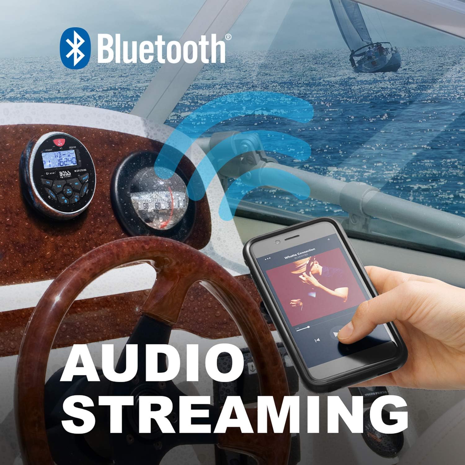 BOSS Audio Systems MGR350B Marine Boat Stereo Gauge Receiver – Bluetooth Head Unit  No CD DVD Player  Built-in 4 Channel Amplifier  Weatherproof  USB  USB Charging