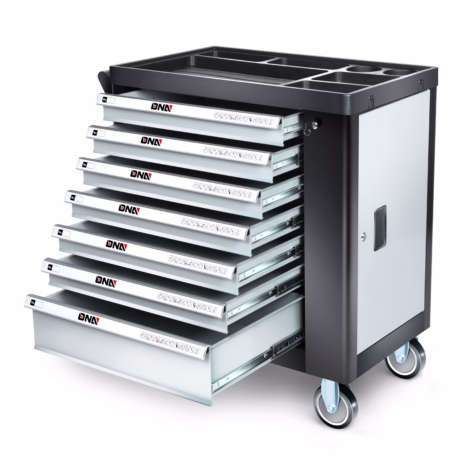 7-Drawers Rolling Tool Chest Cabinet with Casters, Locking System, Top Worktop, for Garage Warehouse Workshop, Grey