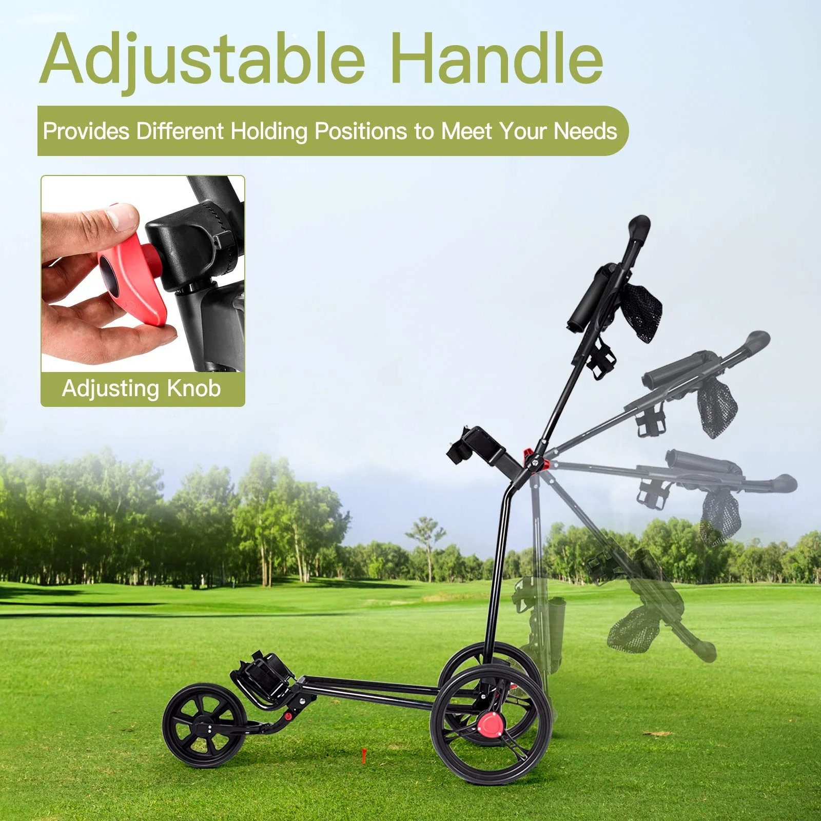 Tangkula Golf Push Cart, Lightweight Collapsible Golf Pull Cart, 3 Wheels Golf Trolley with Foot Brake Umbrella Holder & Cup Holder