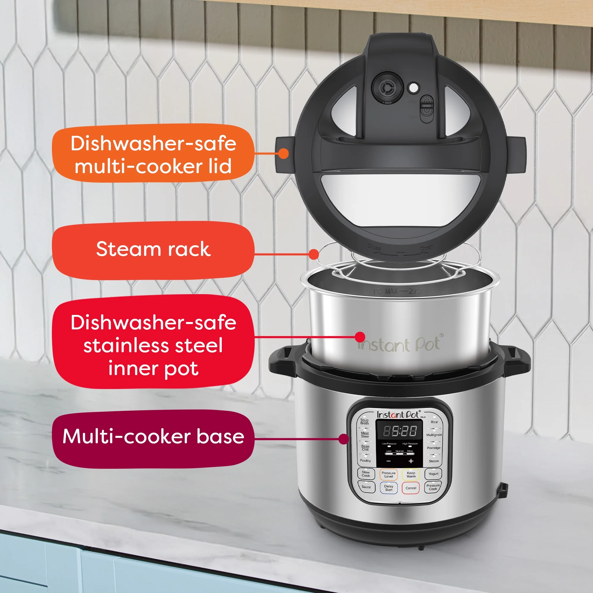 6Qt DUO 7-in-1 Multi-Cooker, Pressure Cook, Slow Cook, more, Stainless Steel - Image 7