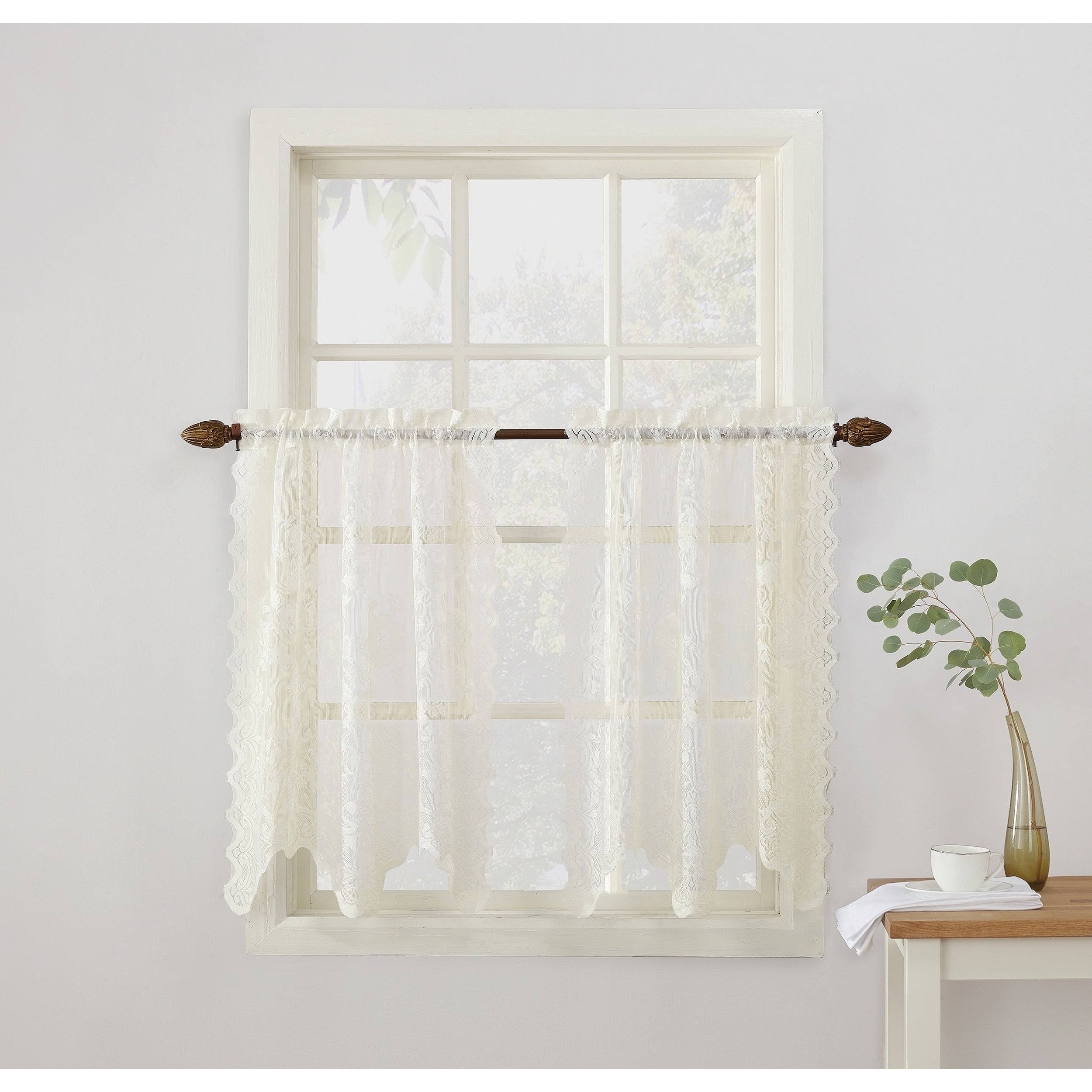 No. 918 Alison Sheer Lace Kitchen Swag Curtain Pair, White