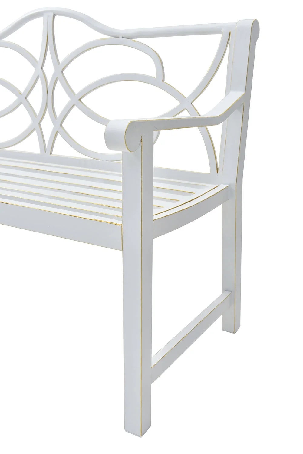 Oaktree Outdoor Patio Bench, Garden Bench with Iron Metal Steel Frame, Backrest, and Armrests, Park Bench with Slatted Seat for 2-3 People for Lawn, Yard, Balcony, Porch, White - Image 5