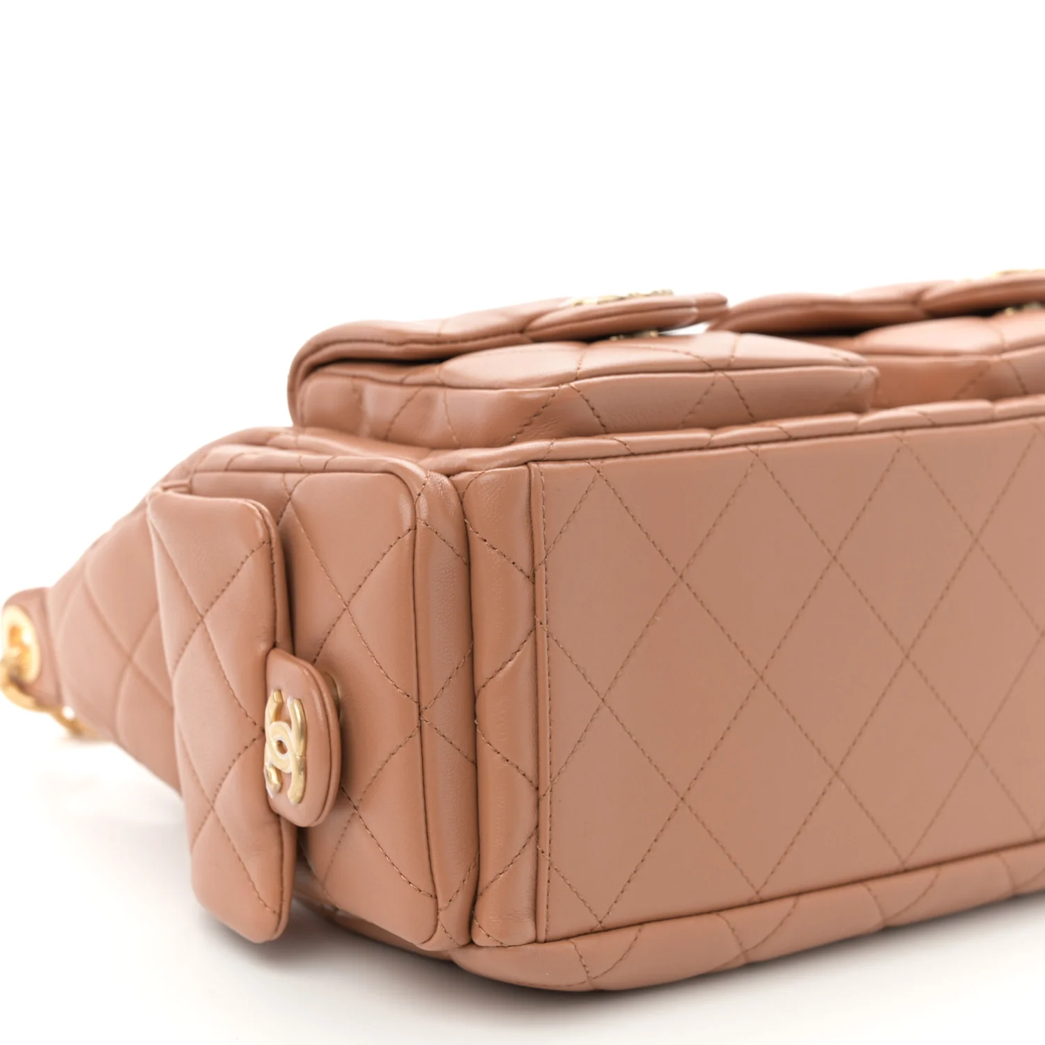 Shiny Lambskin Quilted Trendy Pockets Hobo Brown