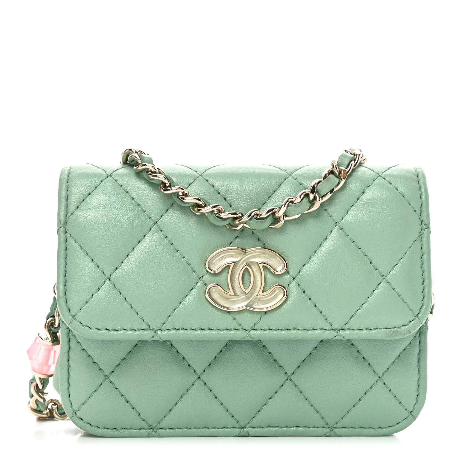 Lambskin Resin Quilted Mini Heart Flap Light Green