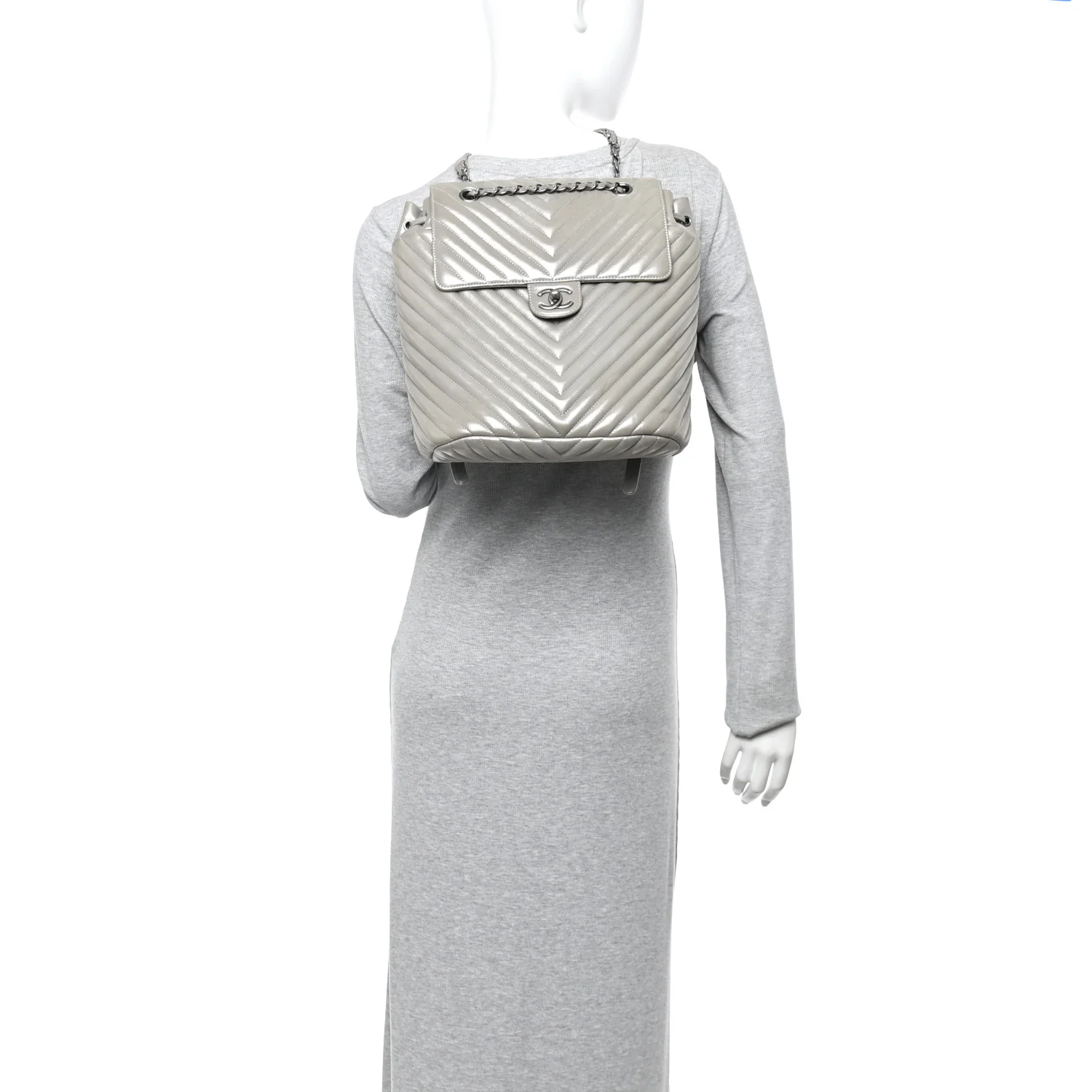 Iridescent Calfskin Chevron Quilted Small Urban Spirit Backpack Silver