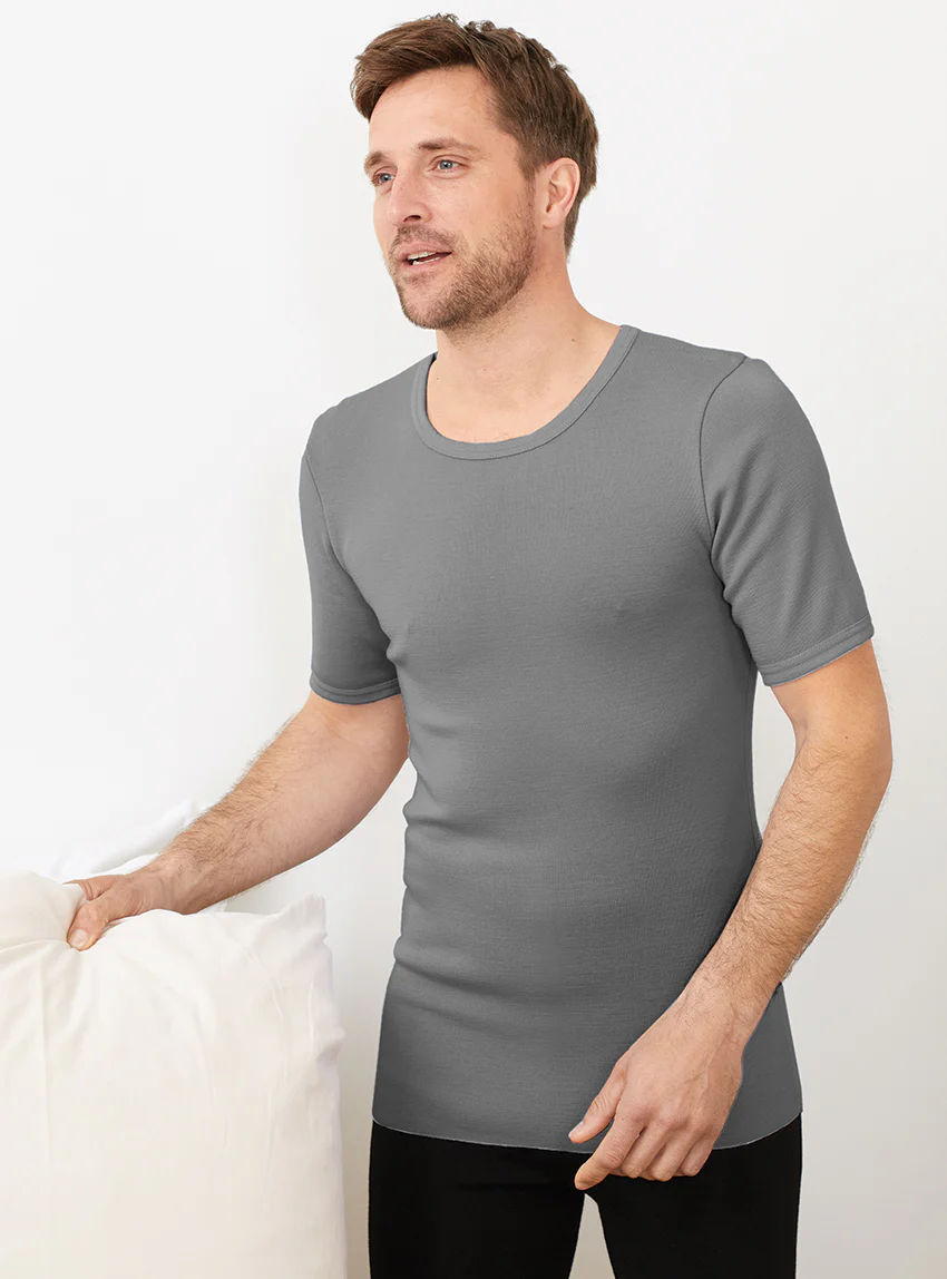 Tee-shirt thermique fin homme  laine mérinos gris léger