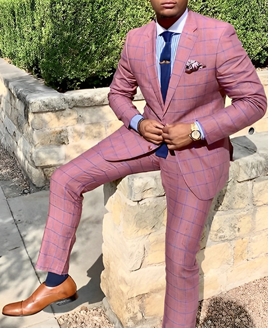 Ensemble 2 pièces : blazer à carreaux décontracté avec revers cranté et pantalon droit
