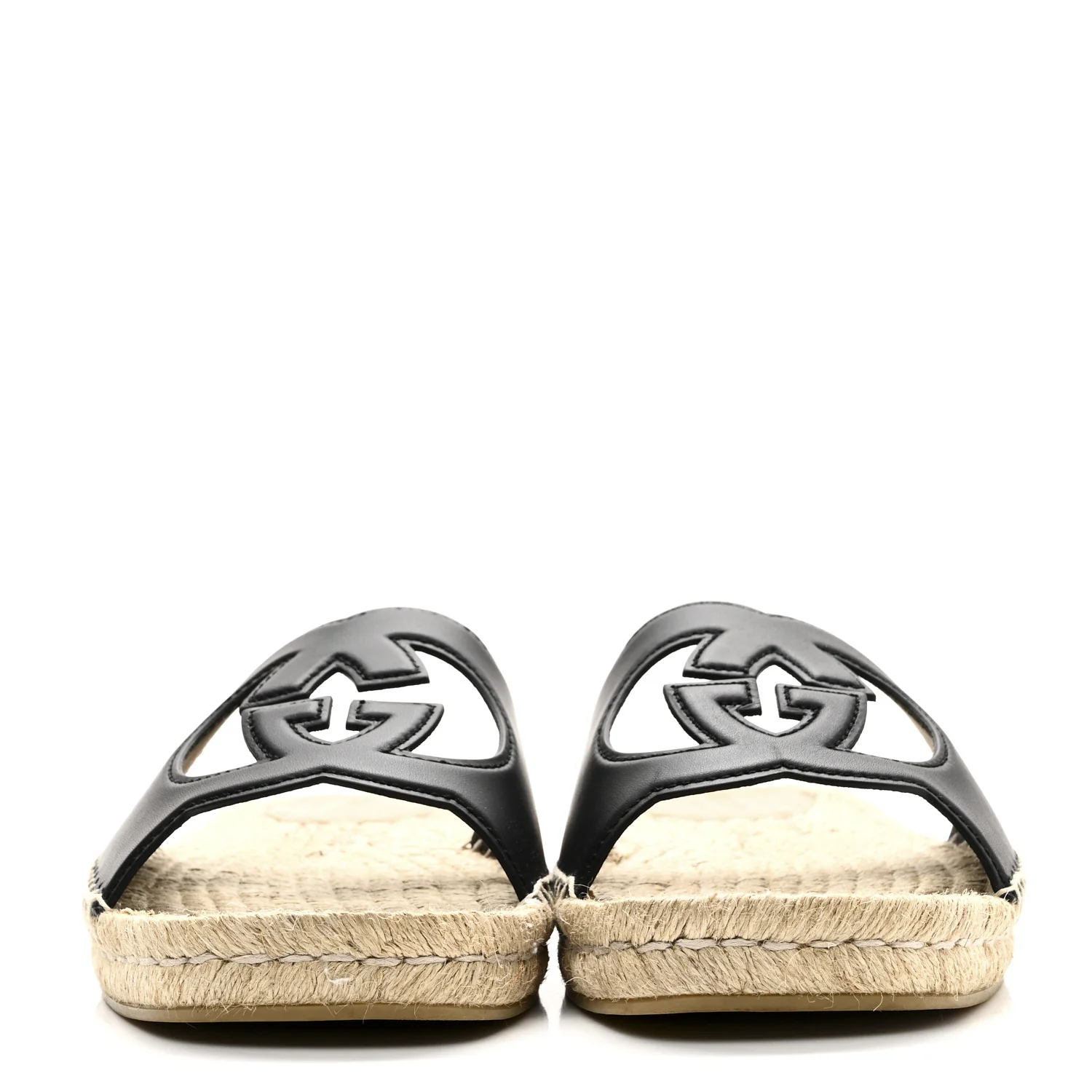 Cosmos Softy Calfskin Espadrille Mens Interlocking G Cut Out Slide Sandals 10 Black