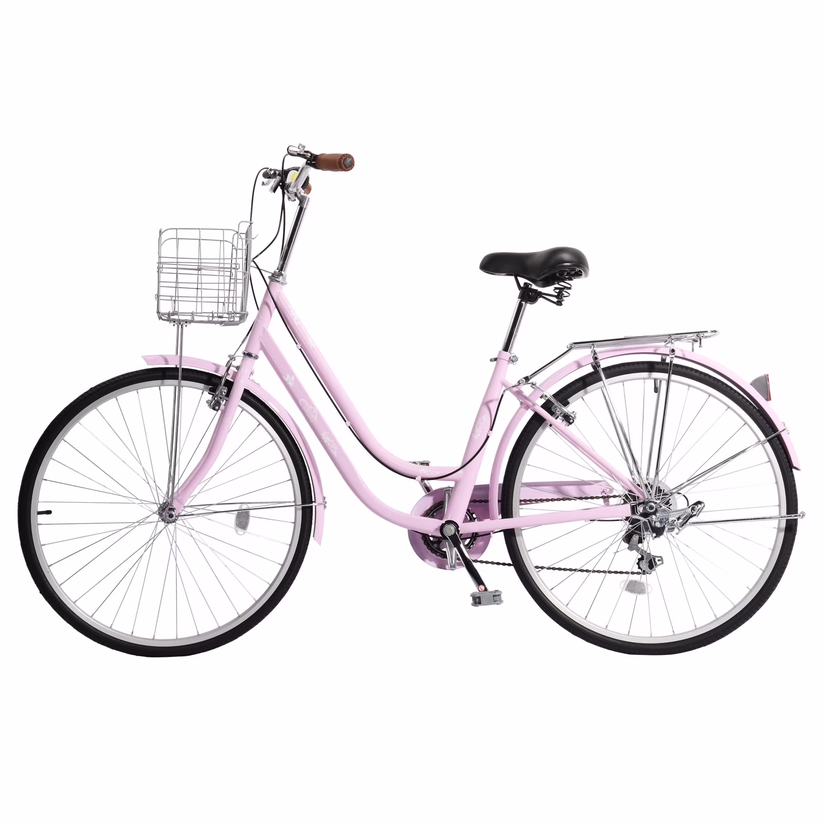 26in Urban Commuter City Bike, 7 Speed Adult Road Bicycle, Pink(Pink)