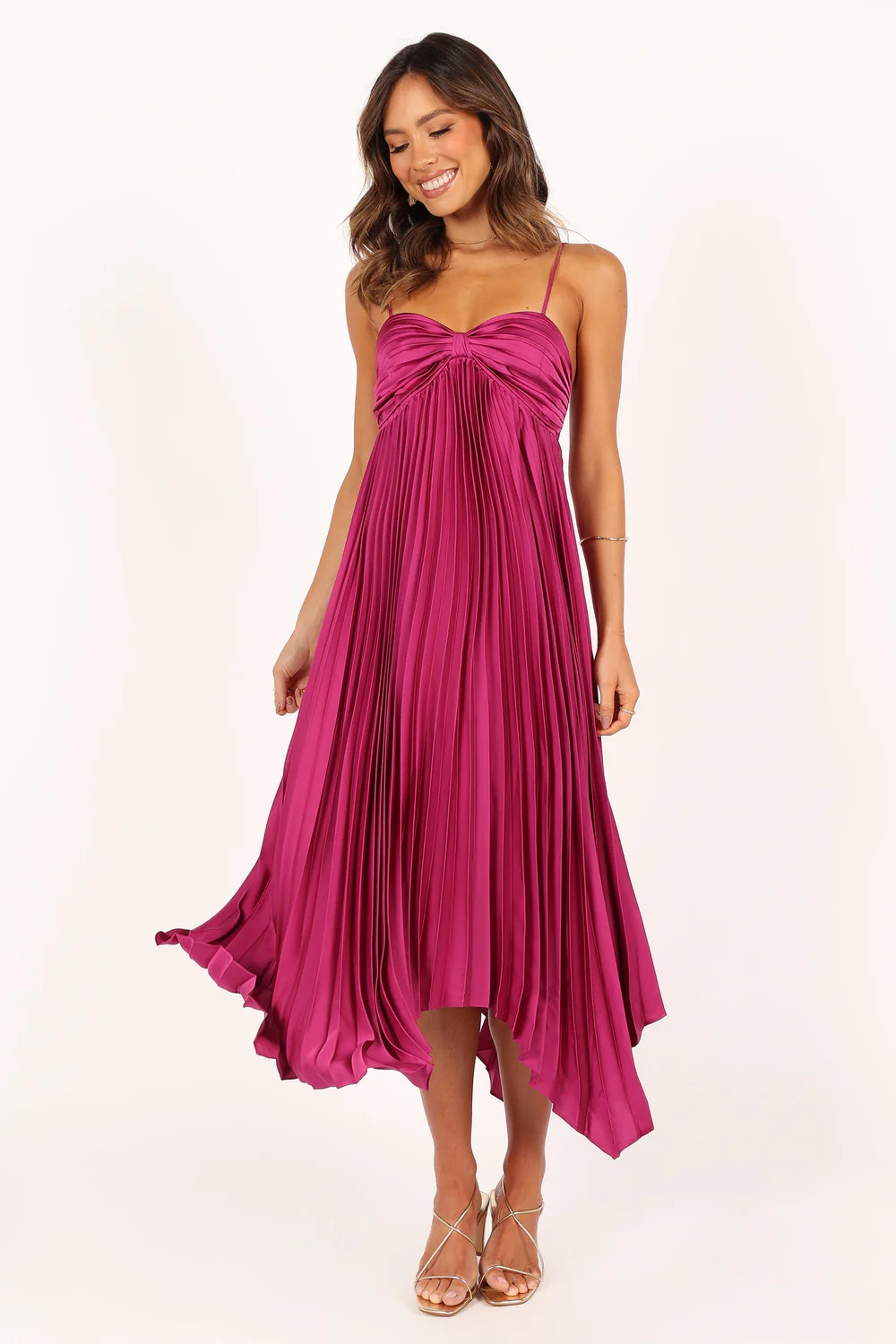 Vikki Pleated Sleeveless Satin Maxi Dress