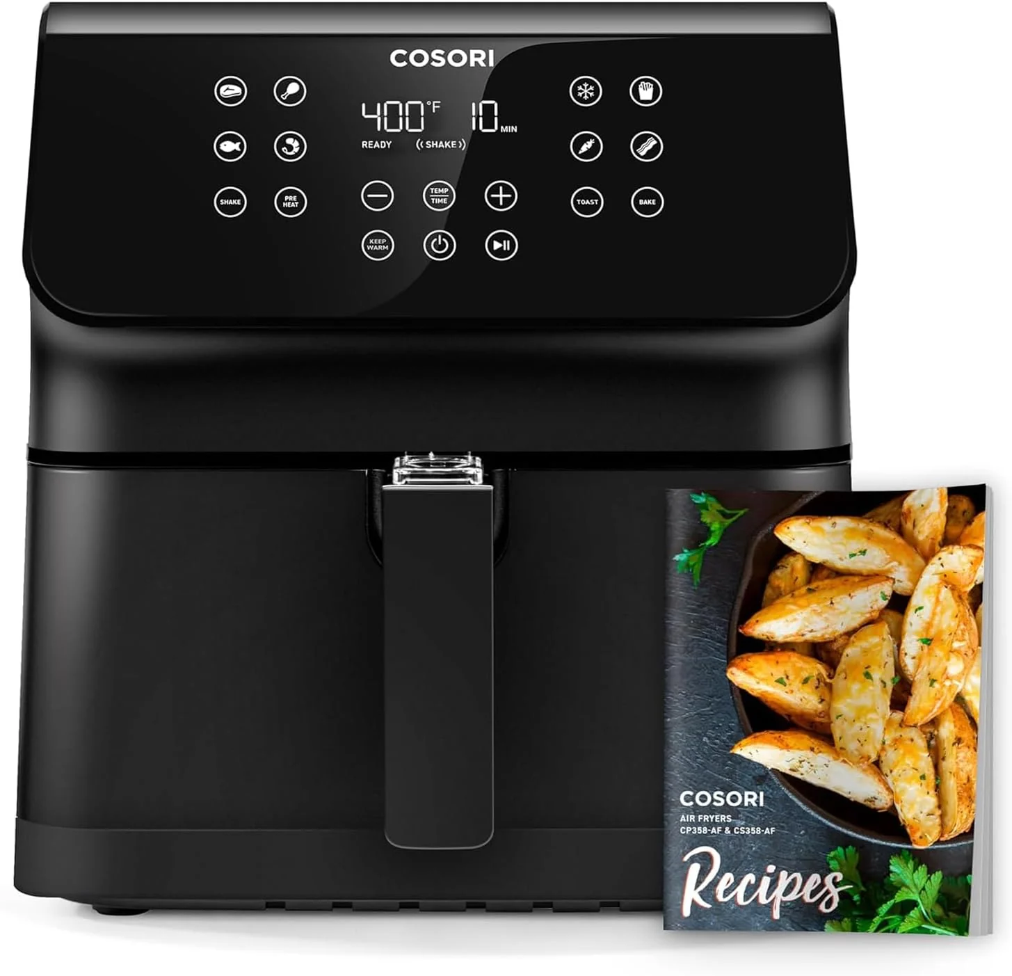 Air Fryer Oven Combo, 5.8QT Large Airfryer that Toast, Bake, 12-IN-1 Customizable Functions, Cookbook and Online Recipes, Nonstick & Detachable Square Basket, Dishwasher-Safe, Black