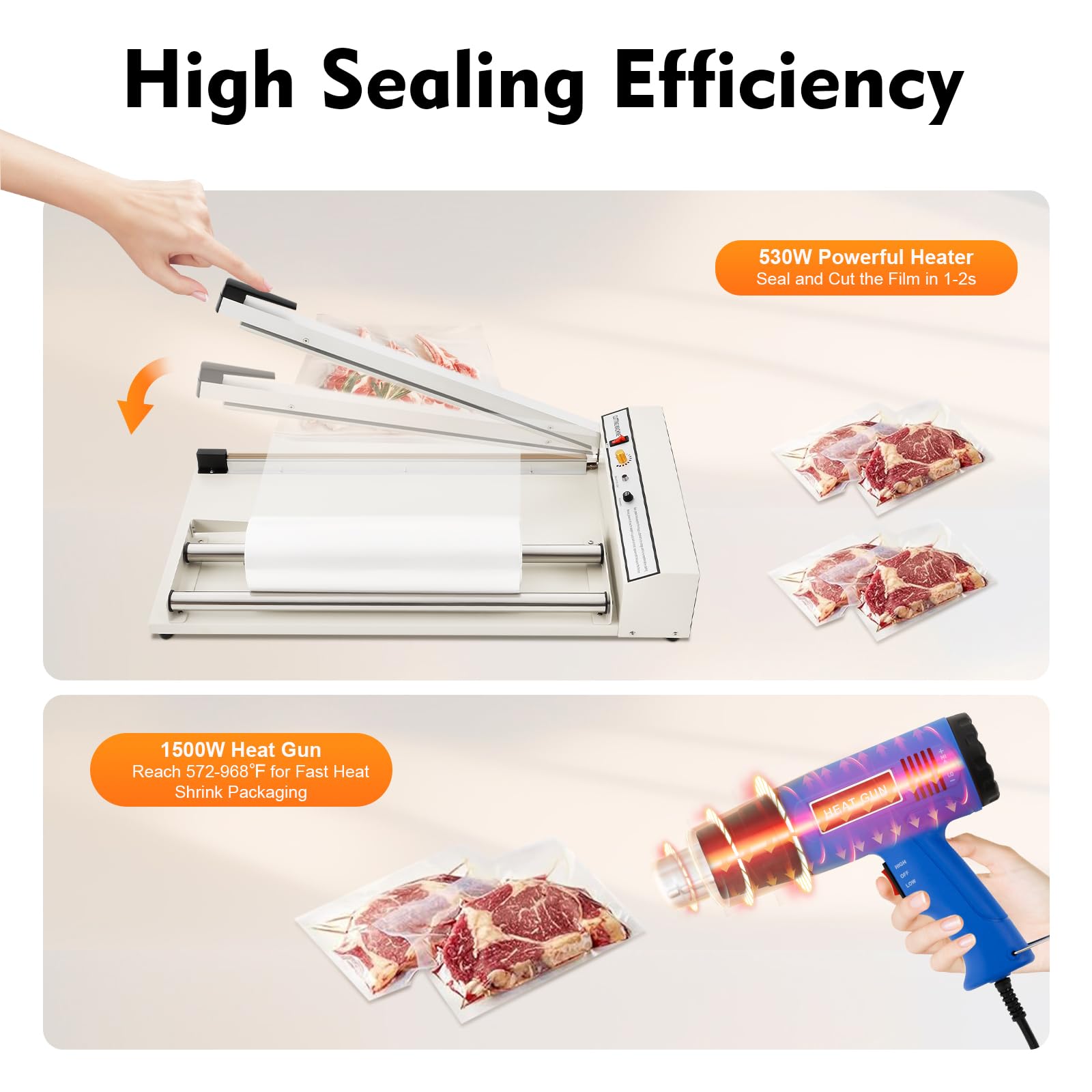 24'' Shrink Wrap Machine, 530W Heat Sealer Machine with 1500W Heat Gun, Shrink Film Shrink Wrap Sealer 572-968℉ Adjustable Temperature for PP, PE, PVC, and POF