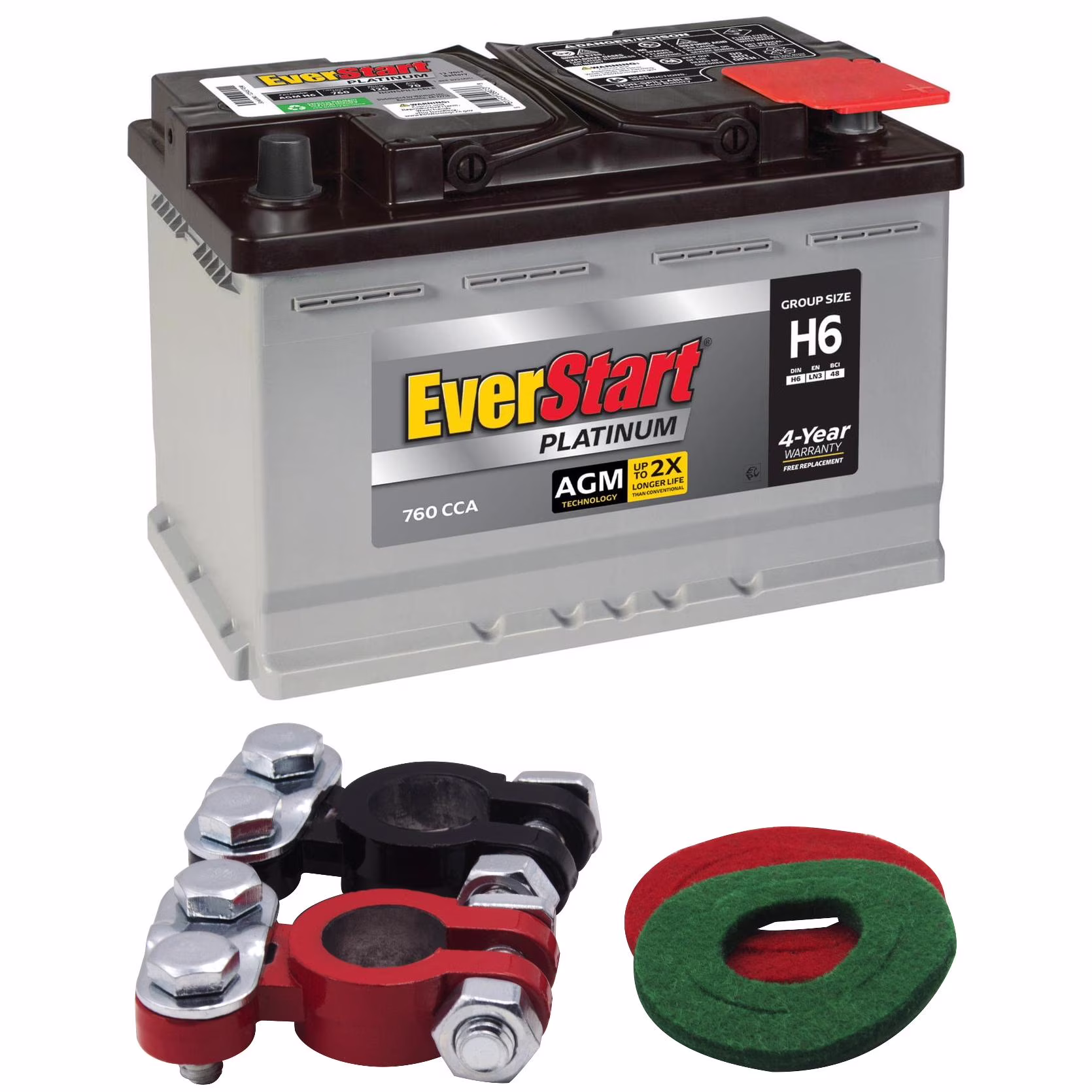 Platinum AGM Automotive Battery, Group H6 / LN3 / 48 12 Volt, 760 CCA with Top Post Epoxy Coated Battery Terminals