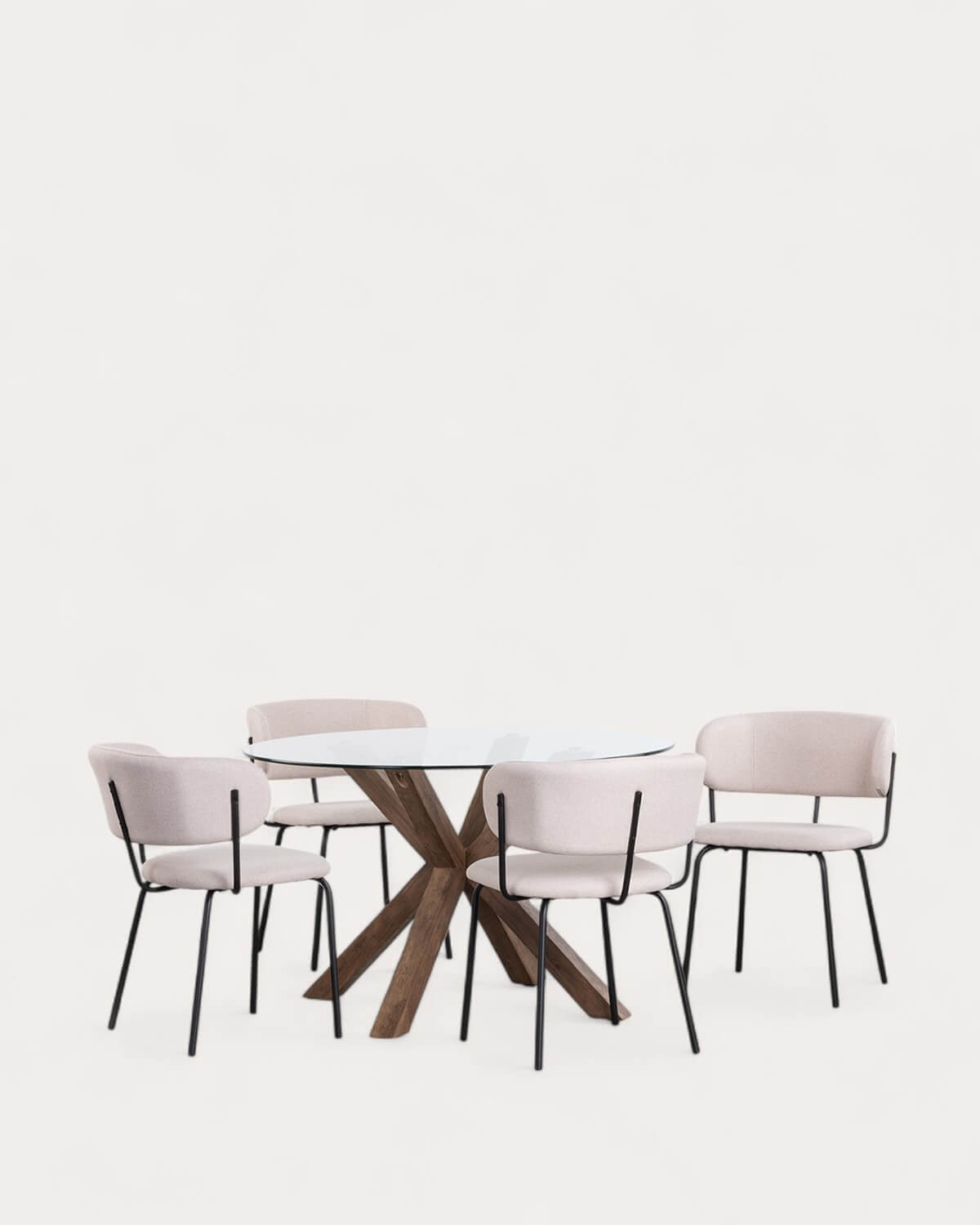 Set Vuoto - Bonse - Set de Mesa de Comedor Redonda de Cristal (Ø120 cm) Vuoto y 4 Sillas de Tela Bonse