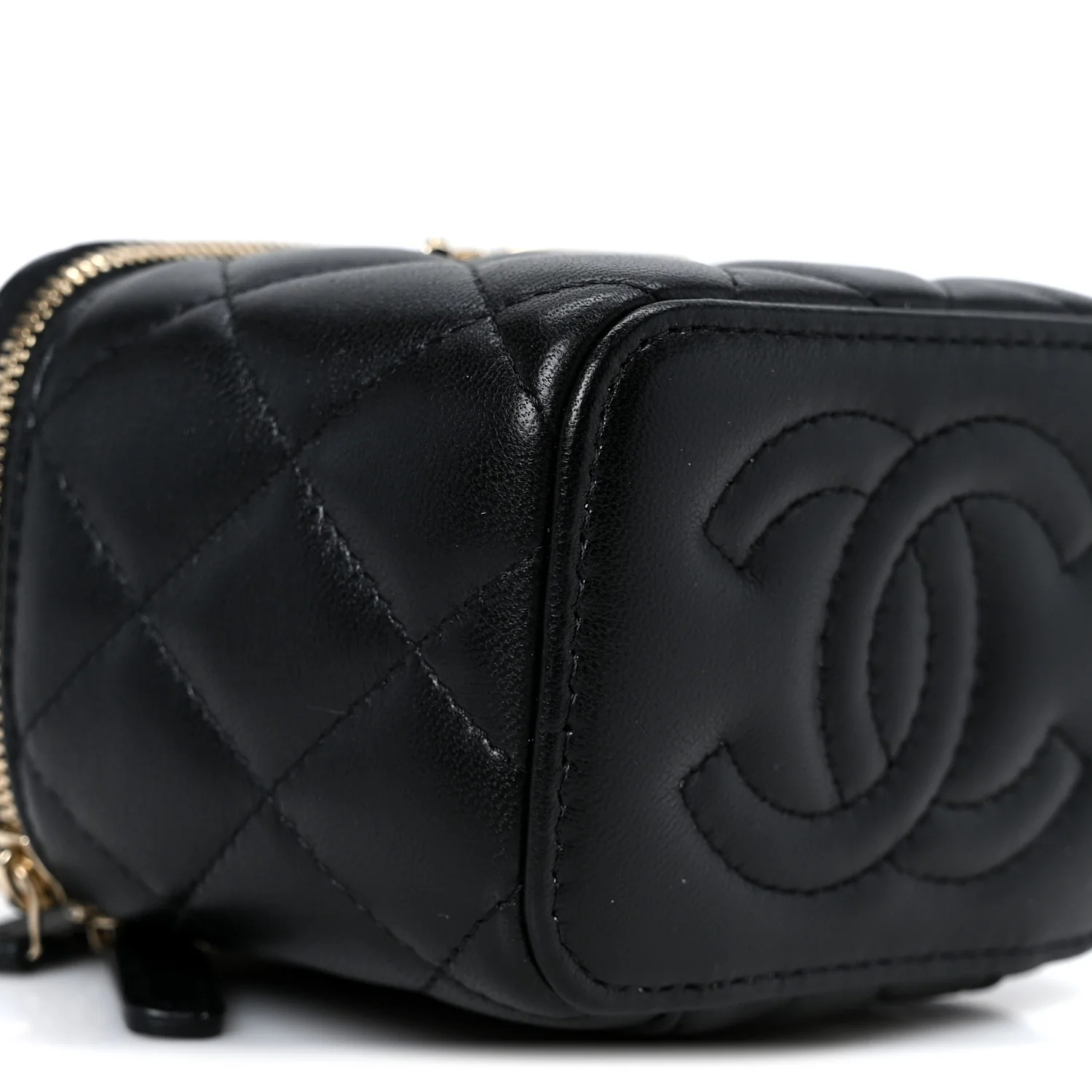 Lambskin Quilted Mini CC Crush Vanity Case With Chain Black