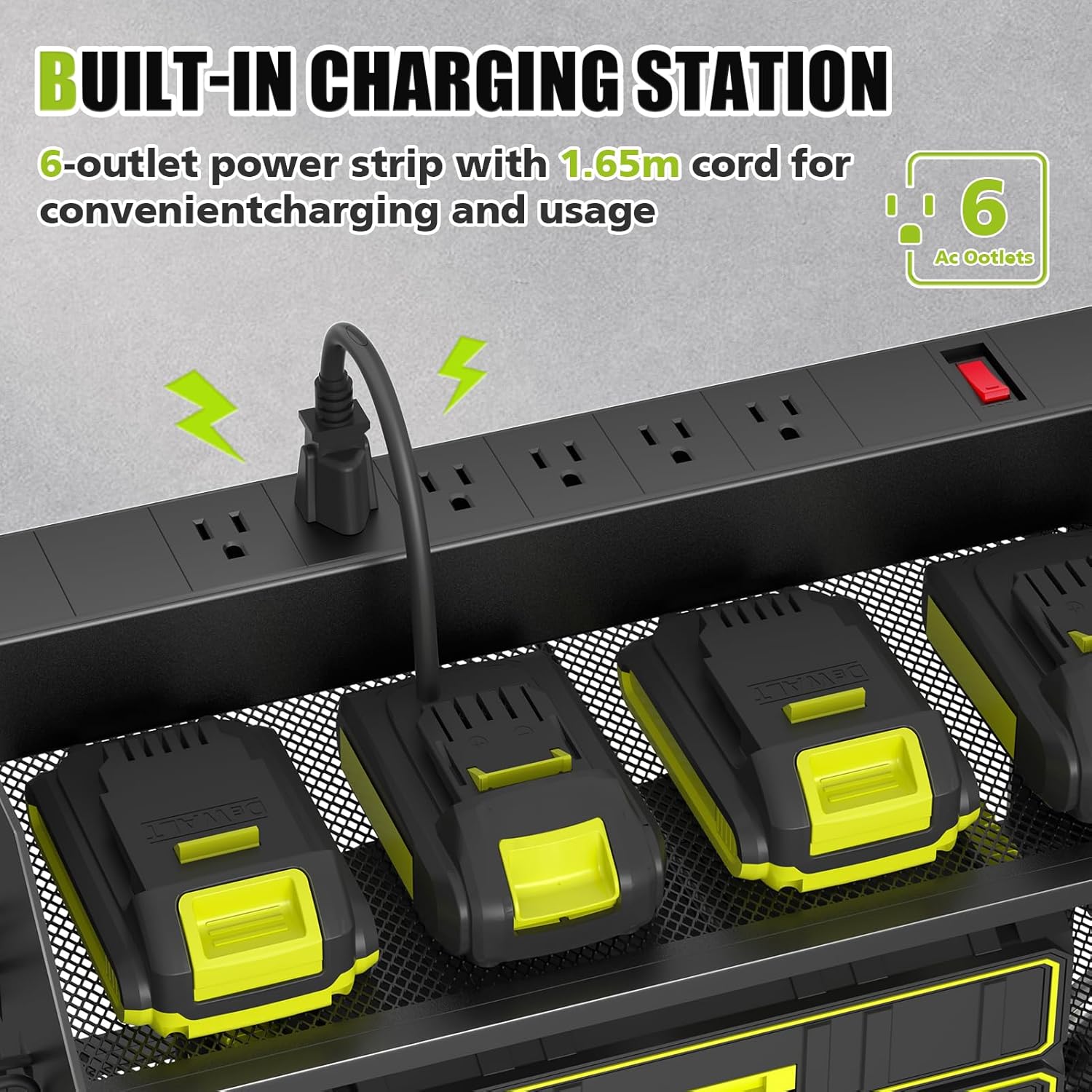 SUNALLY Power Tool Organizer Wall Mount with Charging Station, 3 Layer, Black