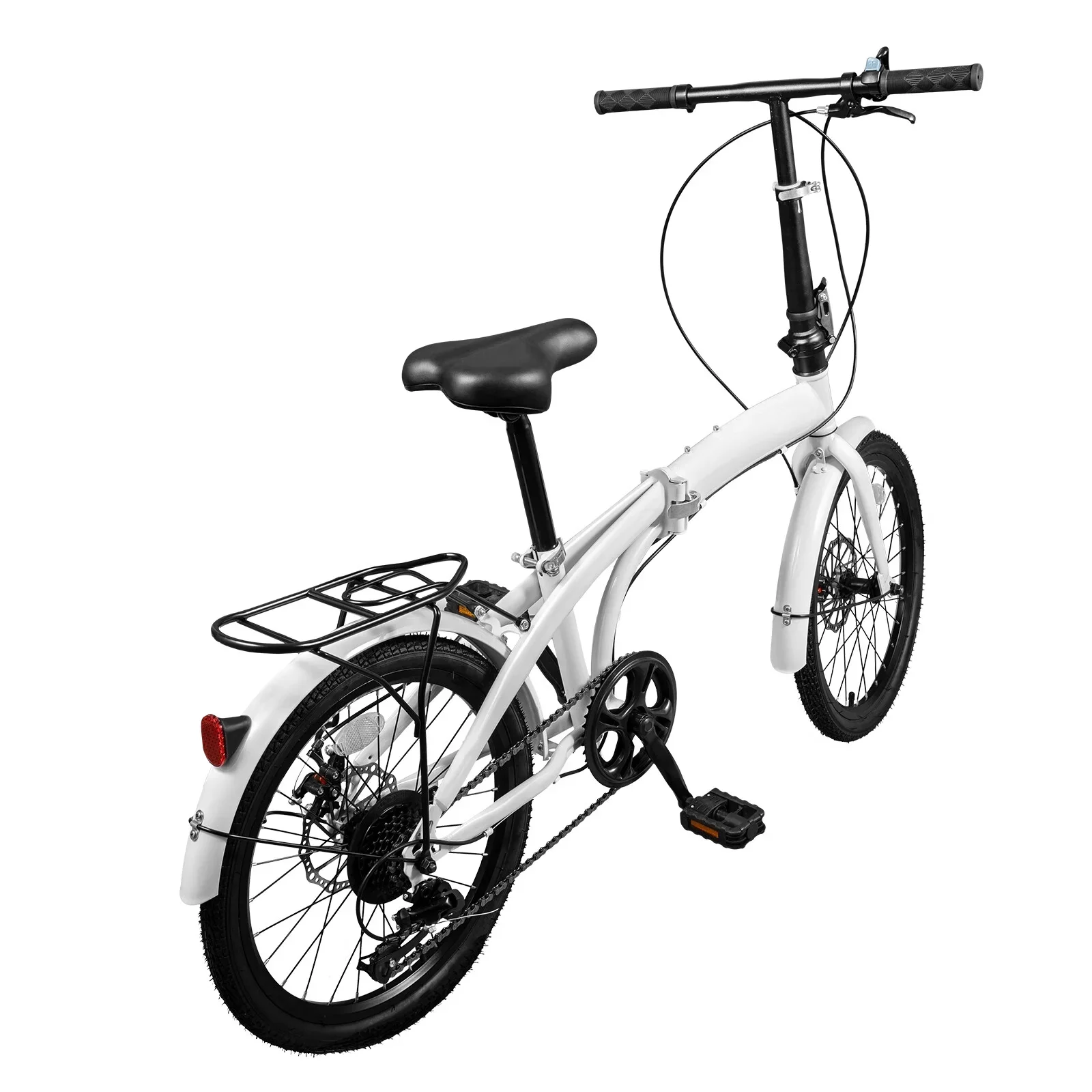 LOYALHEARTDY 20 Folding Bike 7-Speed Unisex Mountain Bicycle Adjustable Height MTB City Bike for Adult Teenager High Carbon Steel Foldable Bicycle for Riding Traveling w/Dual Disc Brakes & Fender