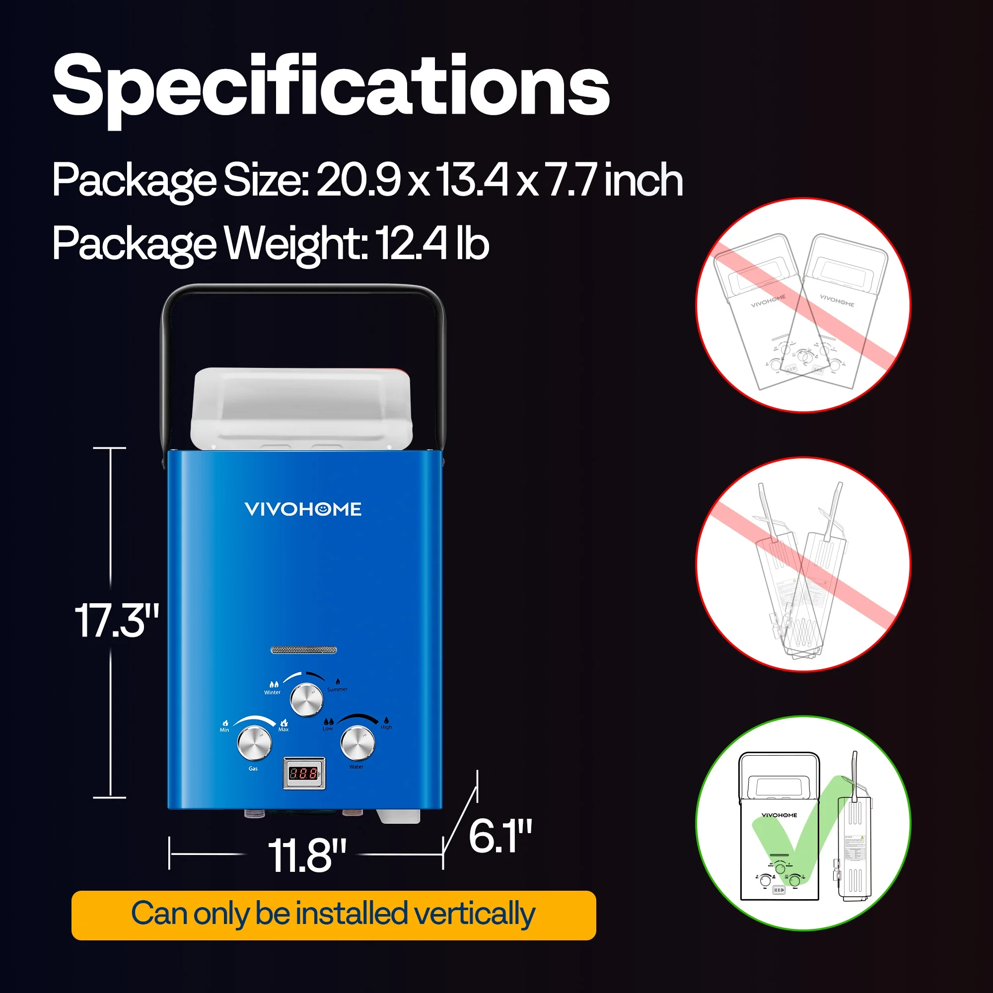 RV Portable Propane Tankless Water Heater, 1.6GPM 6L RV Tankless Automotive Water Heater with Digital Display for RV Use, Blue(Blue) - Image 6