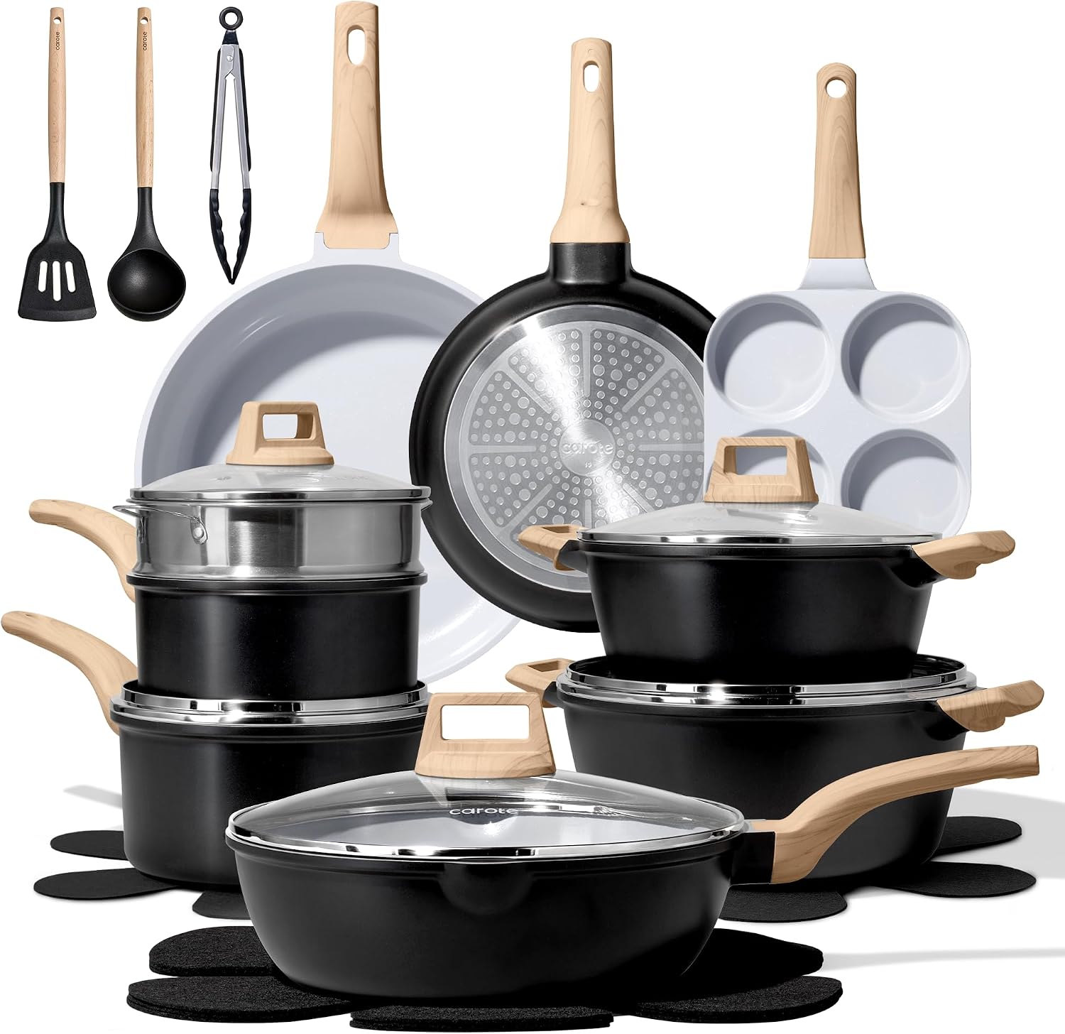CAROTE 21pcs Pots and Pans Set, Nonstick Cookware Sets, with Egg Pan