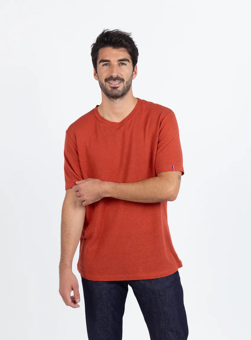 Tee-shirt homme en lin orange terracotta