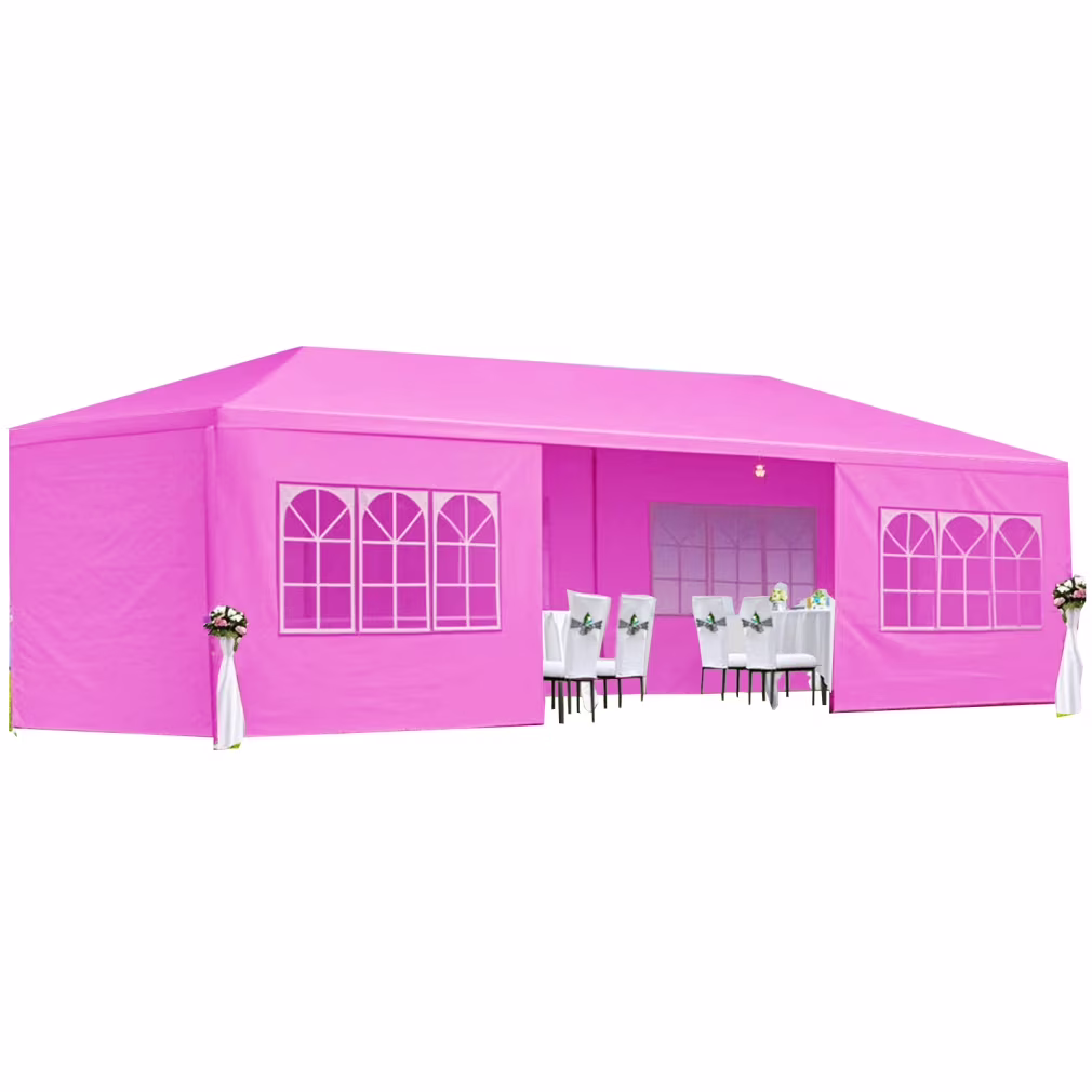 10'x30' Party Tent, Outdoor Gazebo with 8 Removable Sidewalls, Outdoor Event Tent for Birthday Holiday Garden Patio Backyard, Pink