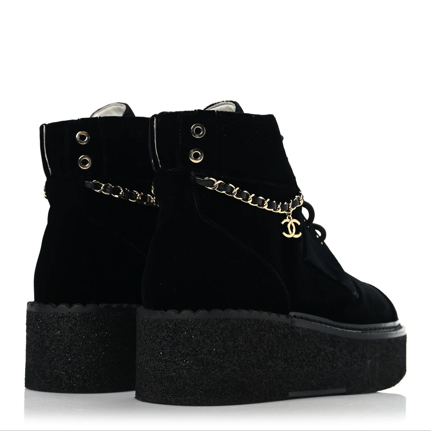 Velvet Chain Lace Up CC Short Boots 37 Black