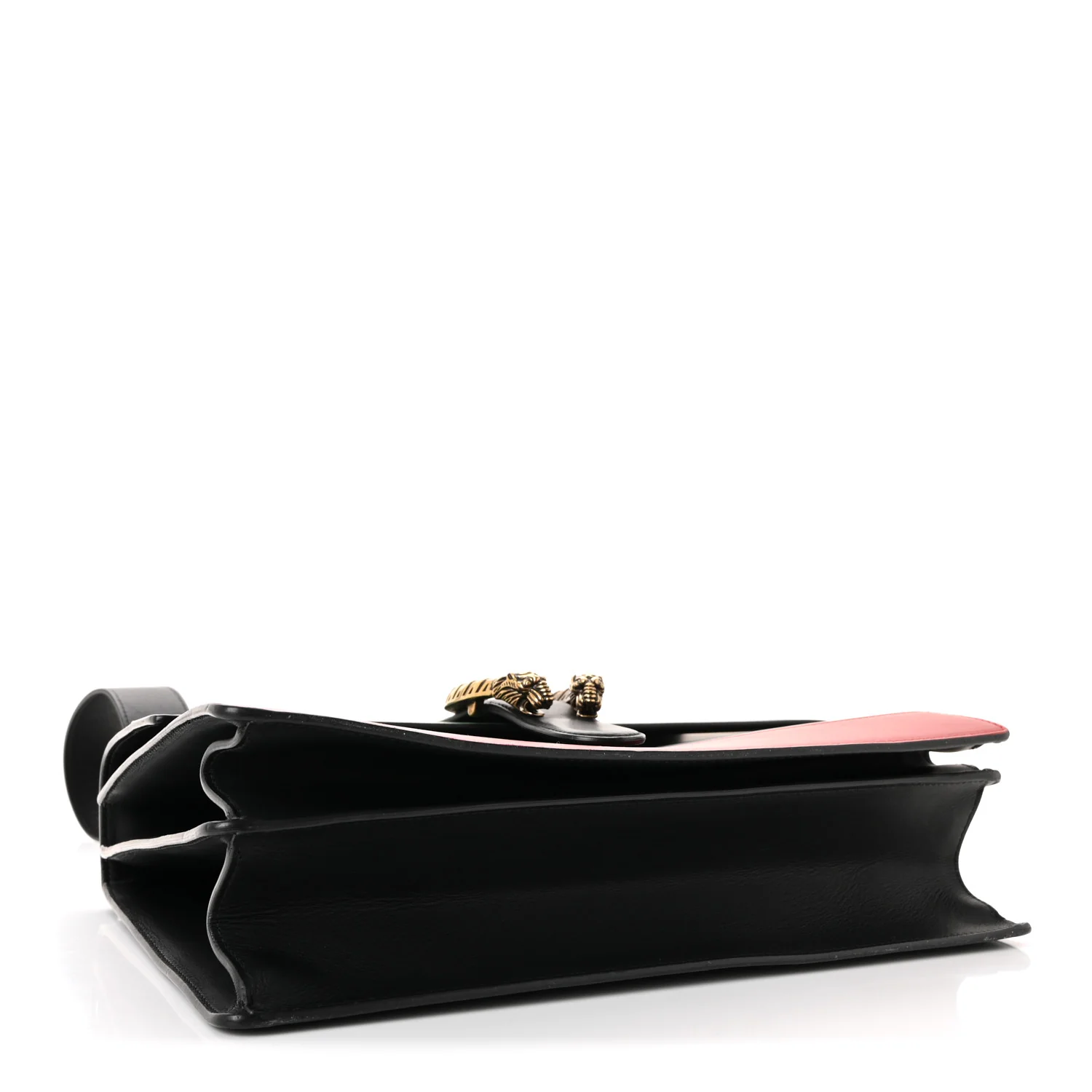 Moon Calfskin Web Large Dionysus Bamboo Top Handle Bag Black Bright Evergreen Hibiscus Red