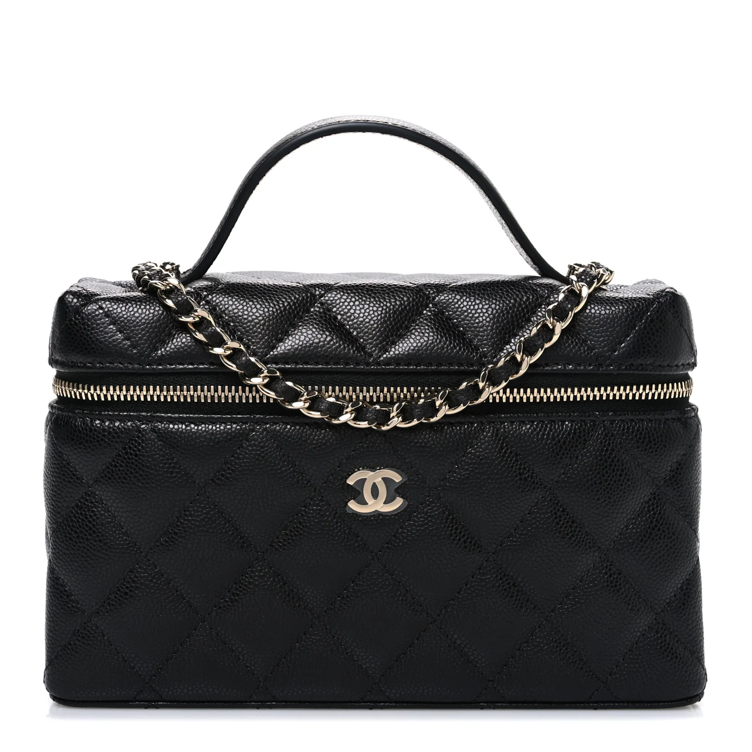 Caviar Quilted Top Handle Slim Vanity With Chain Black