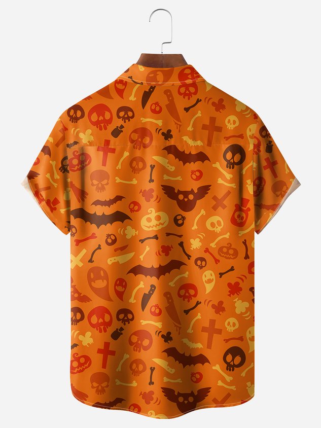 T-shirt à manches courtes avec poche poitrine et motif crâne d'Halloween
