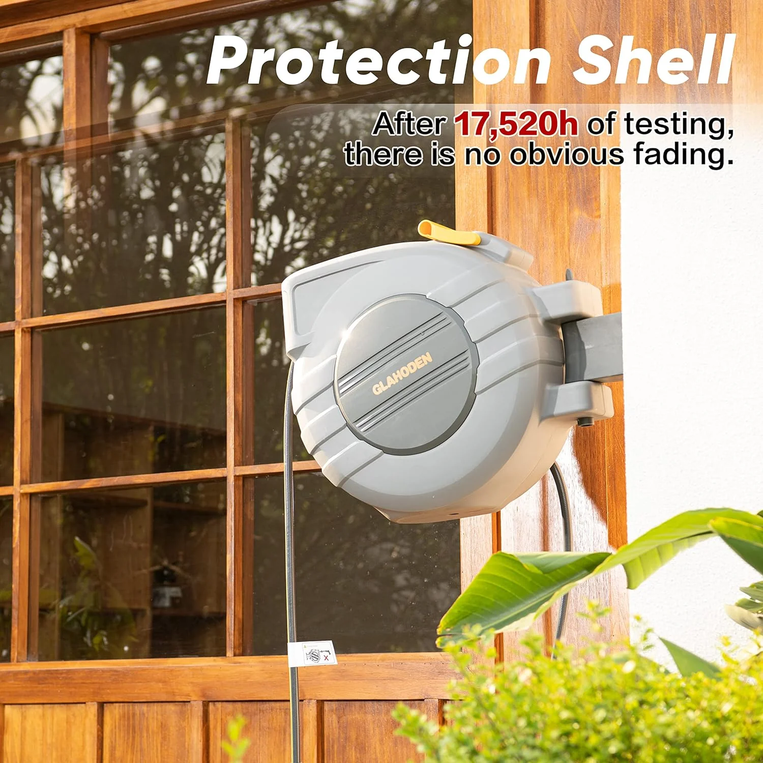 Retractable Garden Hose Reel - 1/2 in x 140 ft Upgraded UV Resistant Automatic Wall Mounted Water Hose Reel 3/4 in Brass Fitting 9 Pattern Nozzle Any Length Lock Slow Retraction 180° Swivel